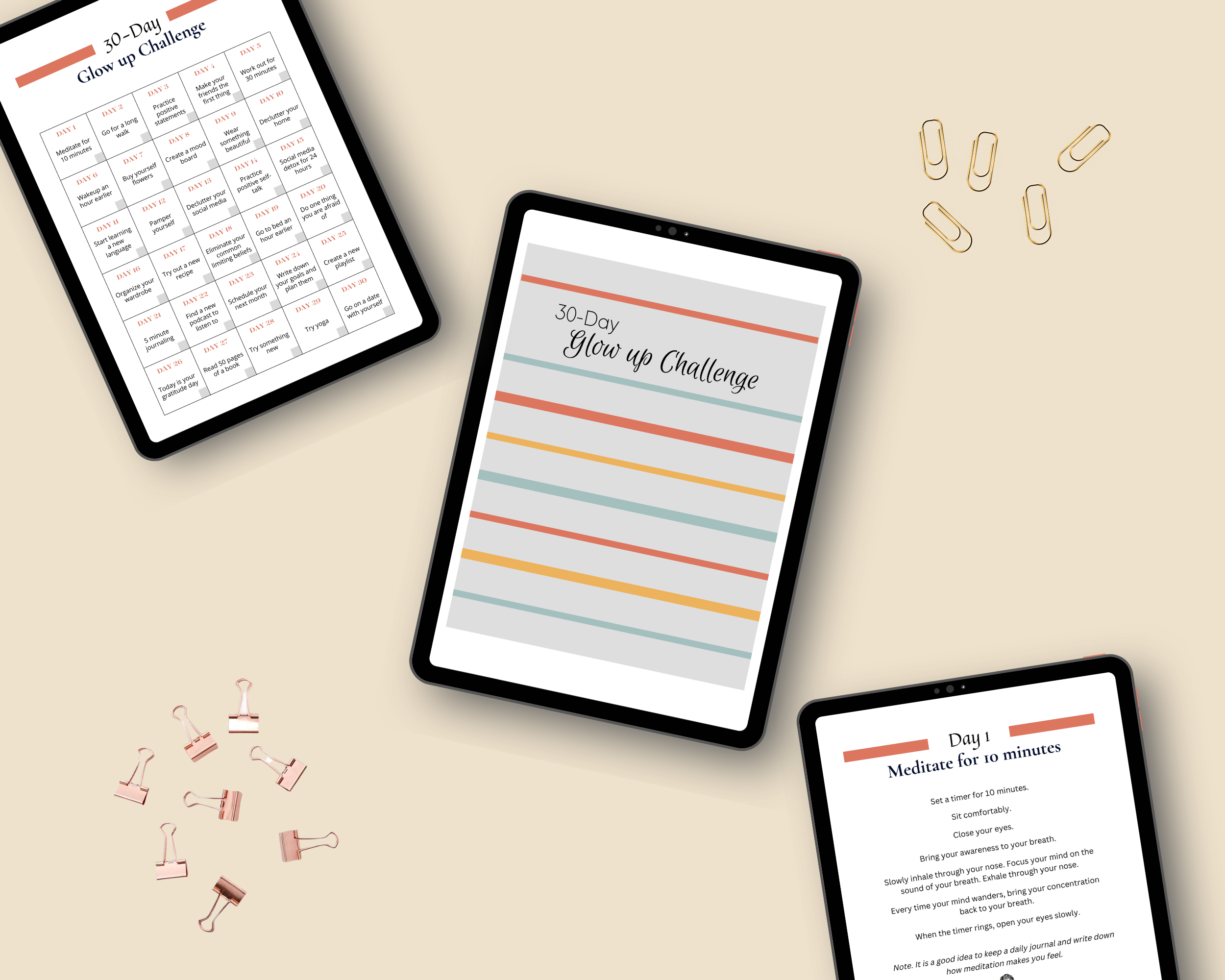 30-Day Glow up Challenge | Editable Canva Template A4 Size