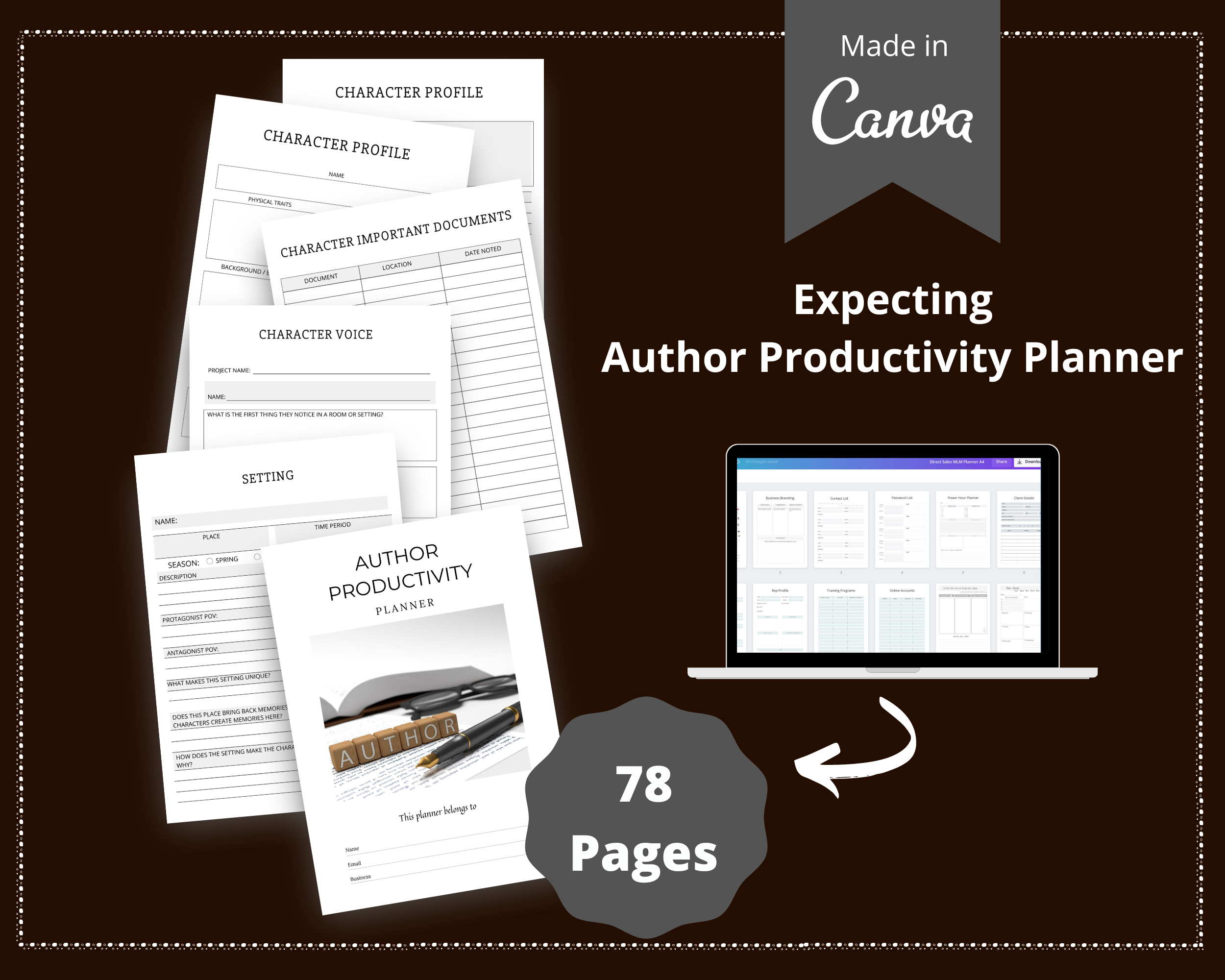Editable Author Productivity Planner Template in Canva | Canva Template Pack | Author Productivity Template | Commercial Use