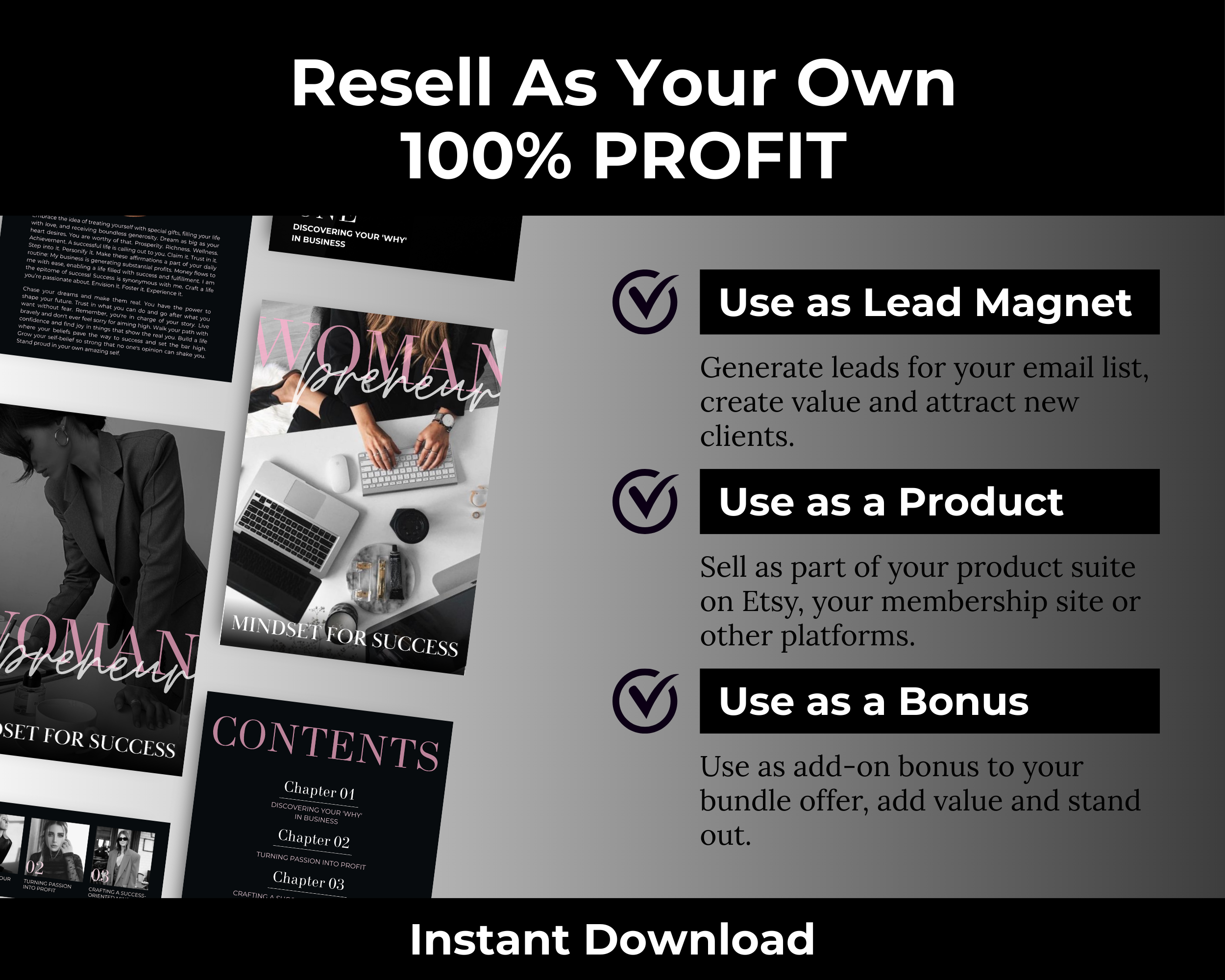 Womanpreneur Mindset eBook: Resell Rights, Canva Editable (85 Pages)