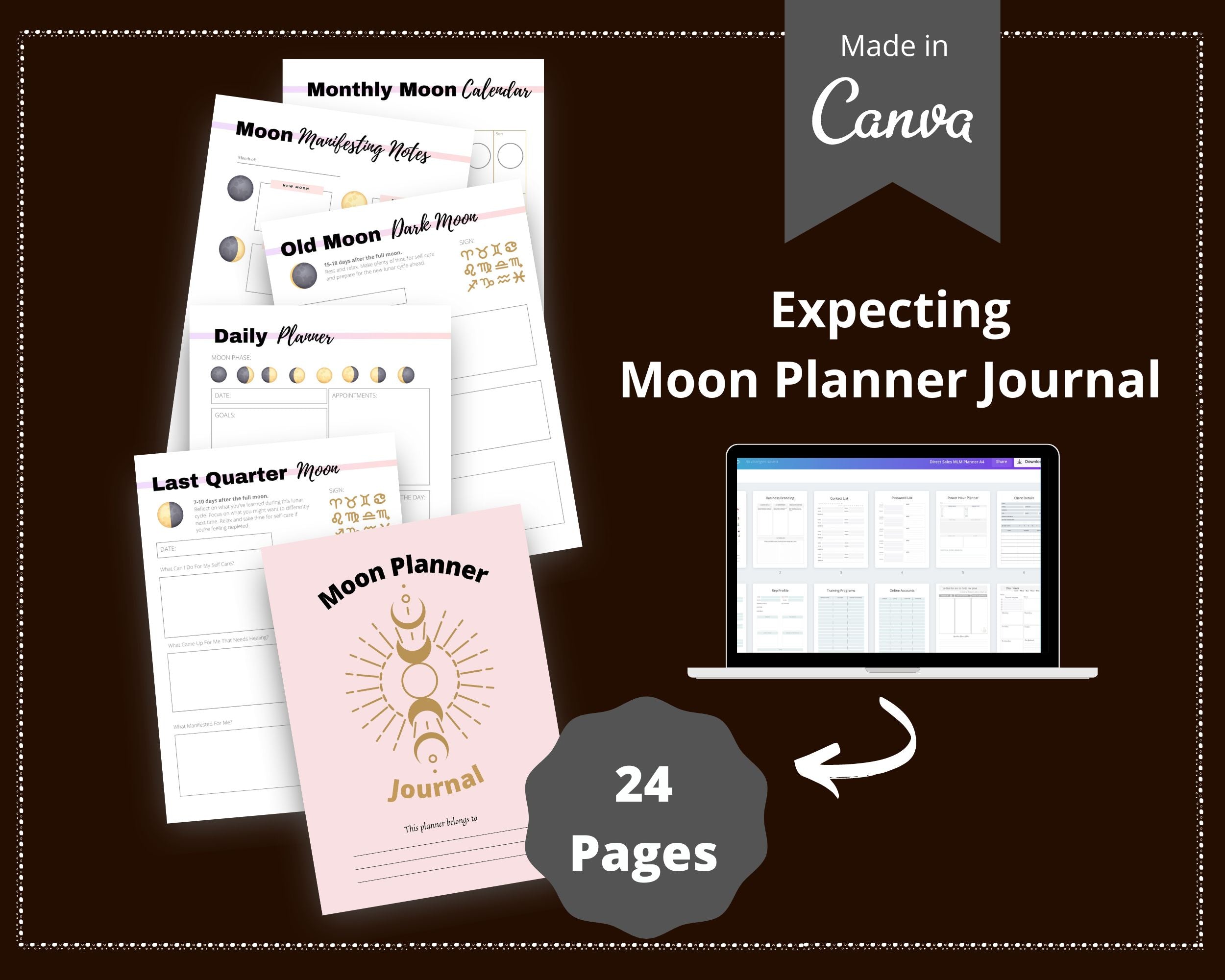 Editable Moon Journal Planner Templates in Canva | Commercial Use