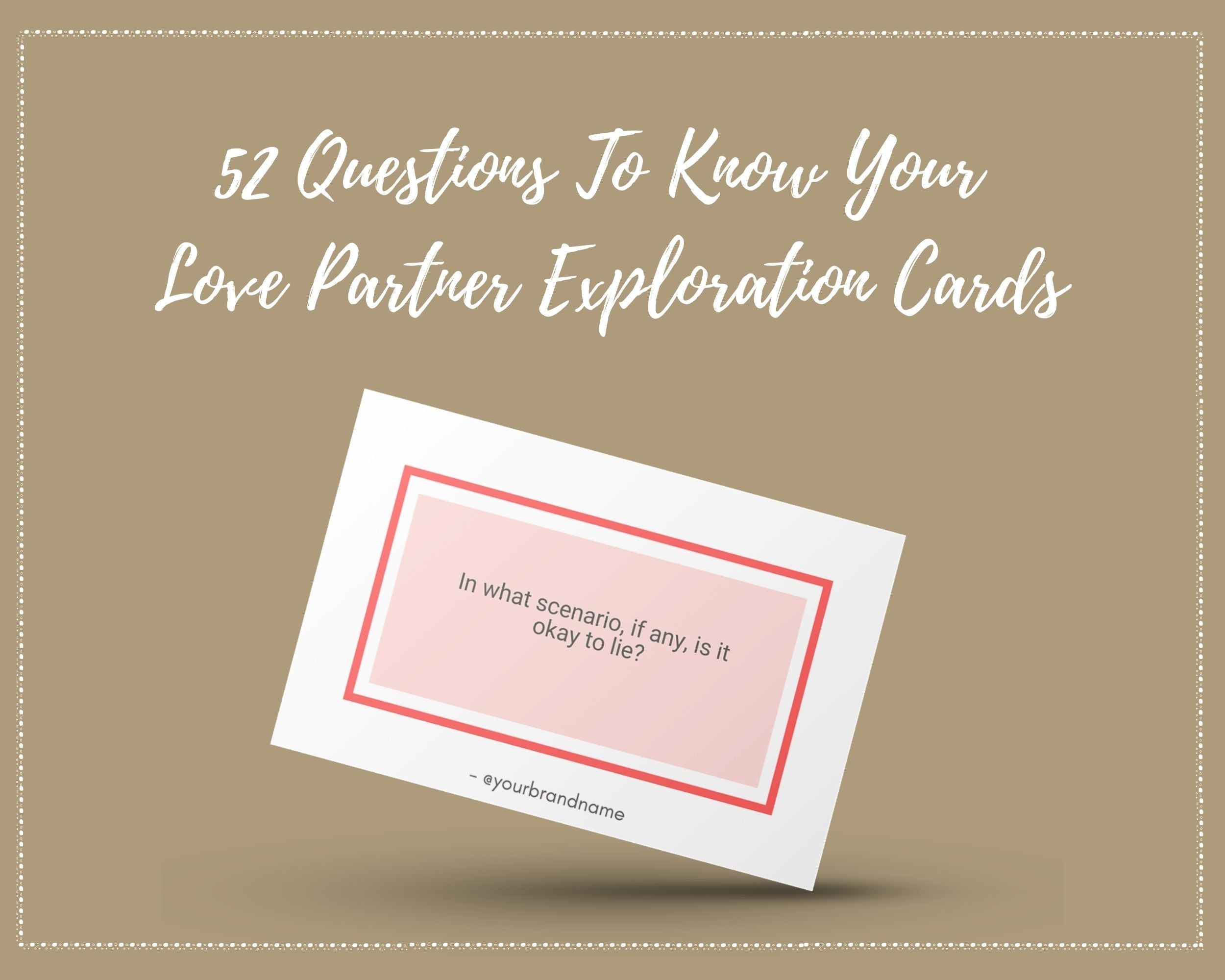 52 Questions To Know Your Love Partner Cards | Canva Inspirational Cards | Commercial Use