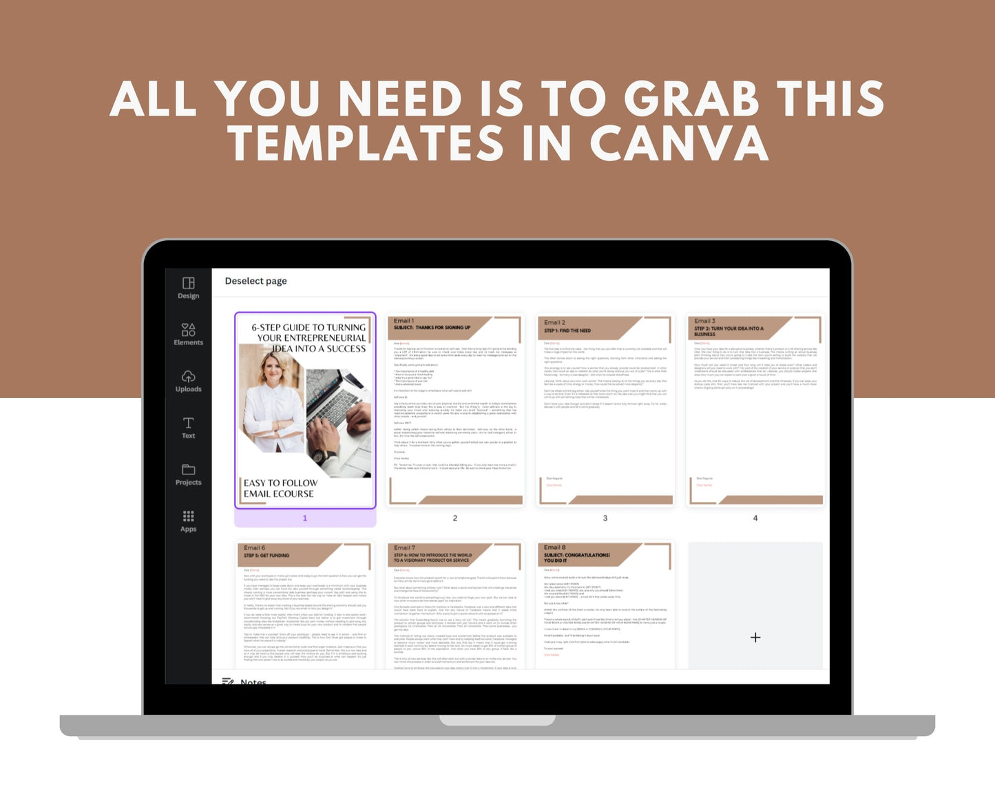 Editable 6-Step Guide To Turning Your Entrepreneurial Idea Into Success Emails | Email eCourse Template