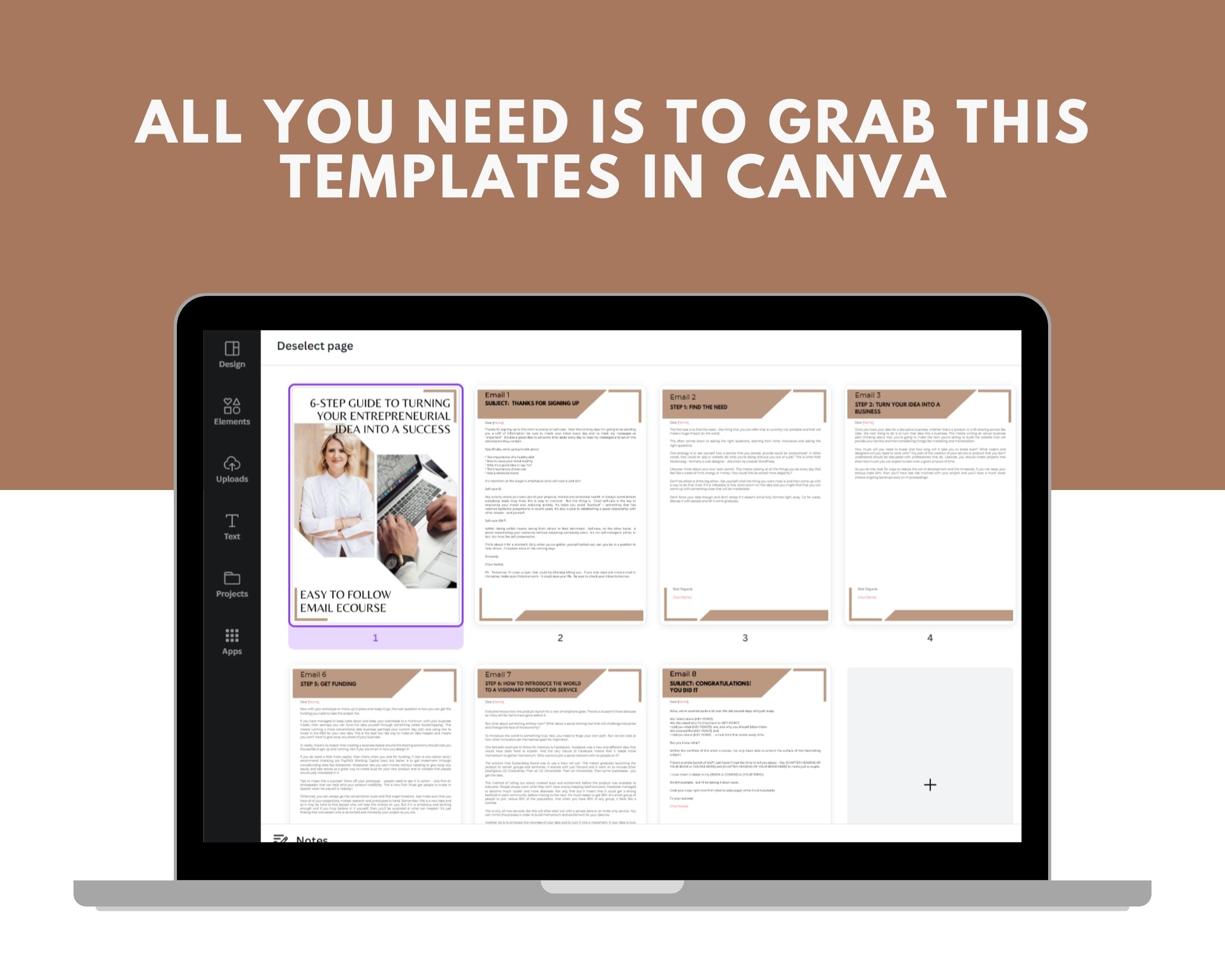 Editable 6-Step Guide To Turning Your Entrepreneurial Idea Into Success Emails | Email eCourse Template