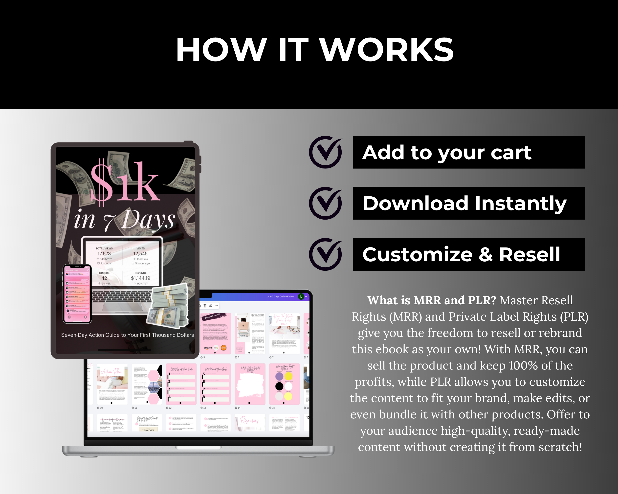 $1K in 7 Days PLR Ebook with PLR, MRR Rights