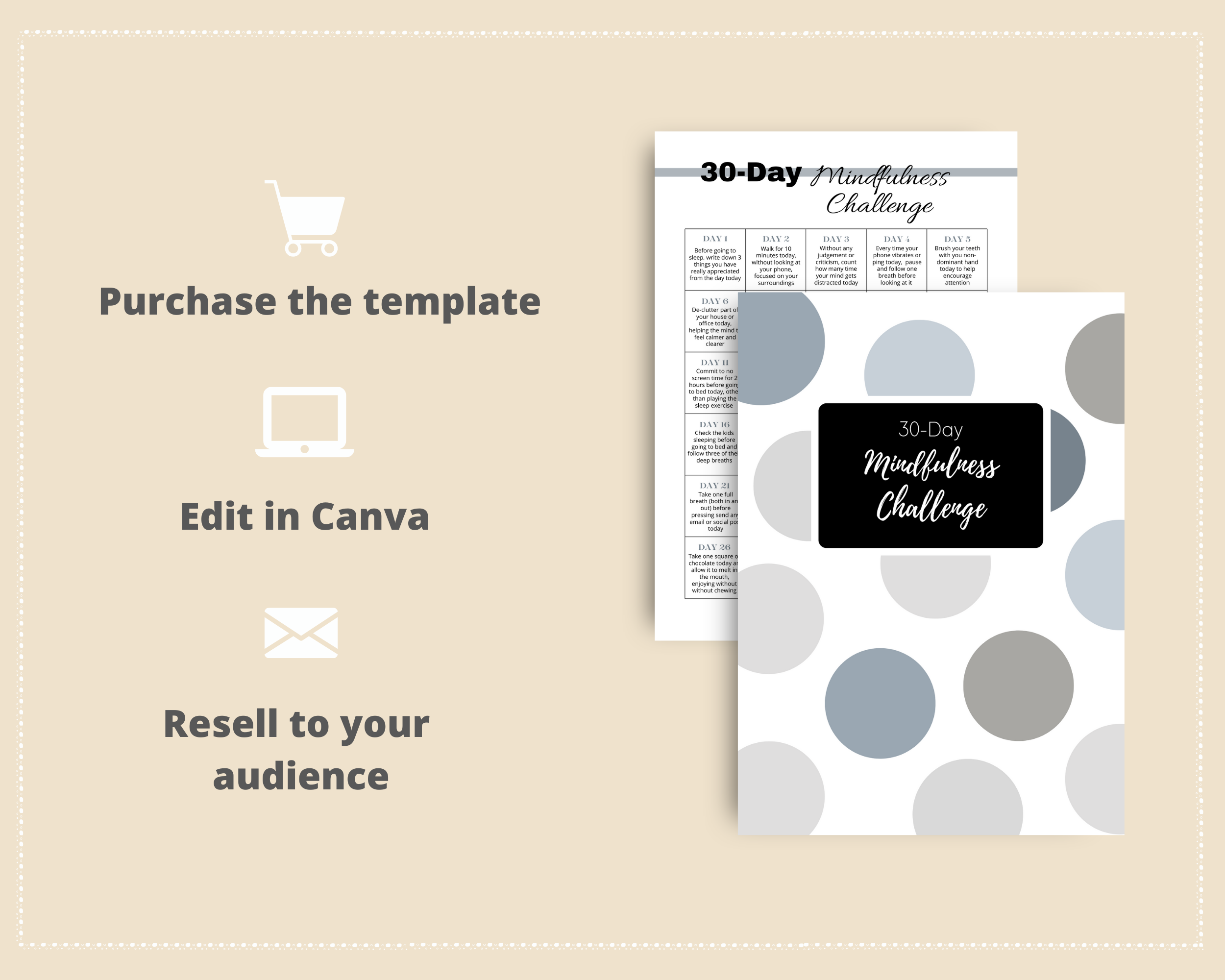 30-Day Mindfulness Challenge | Editable Canva Template A4 Size