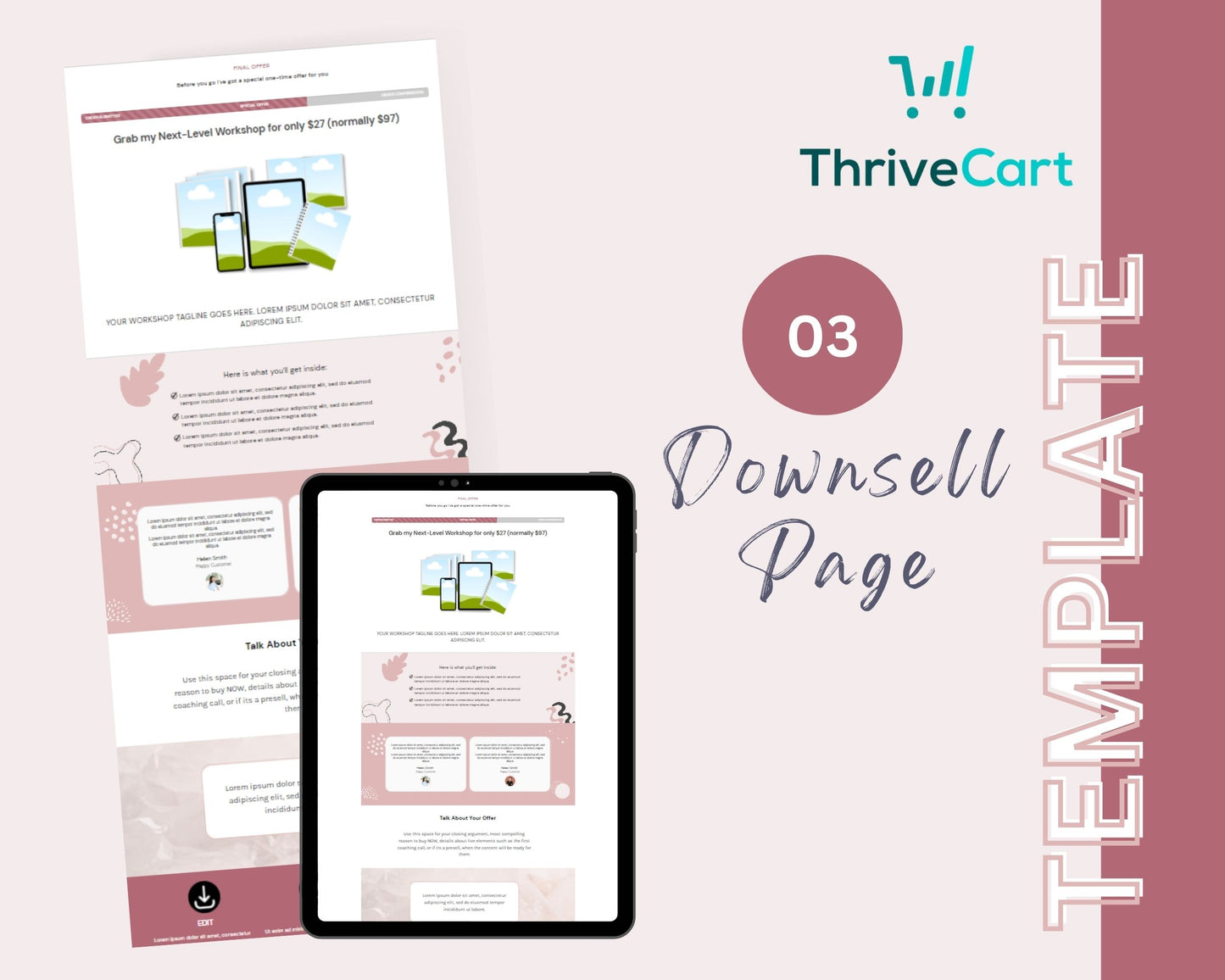Rose Gold ThriveCart 4-Page Sales Funnel Template