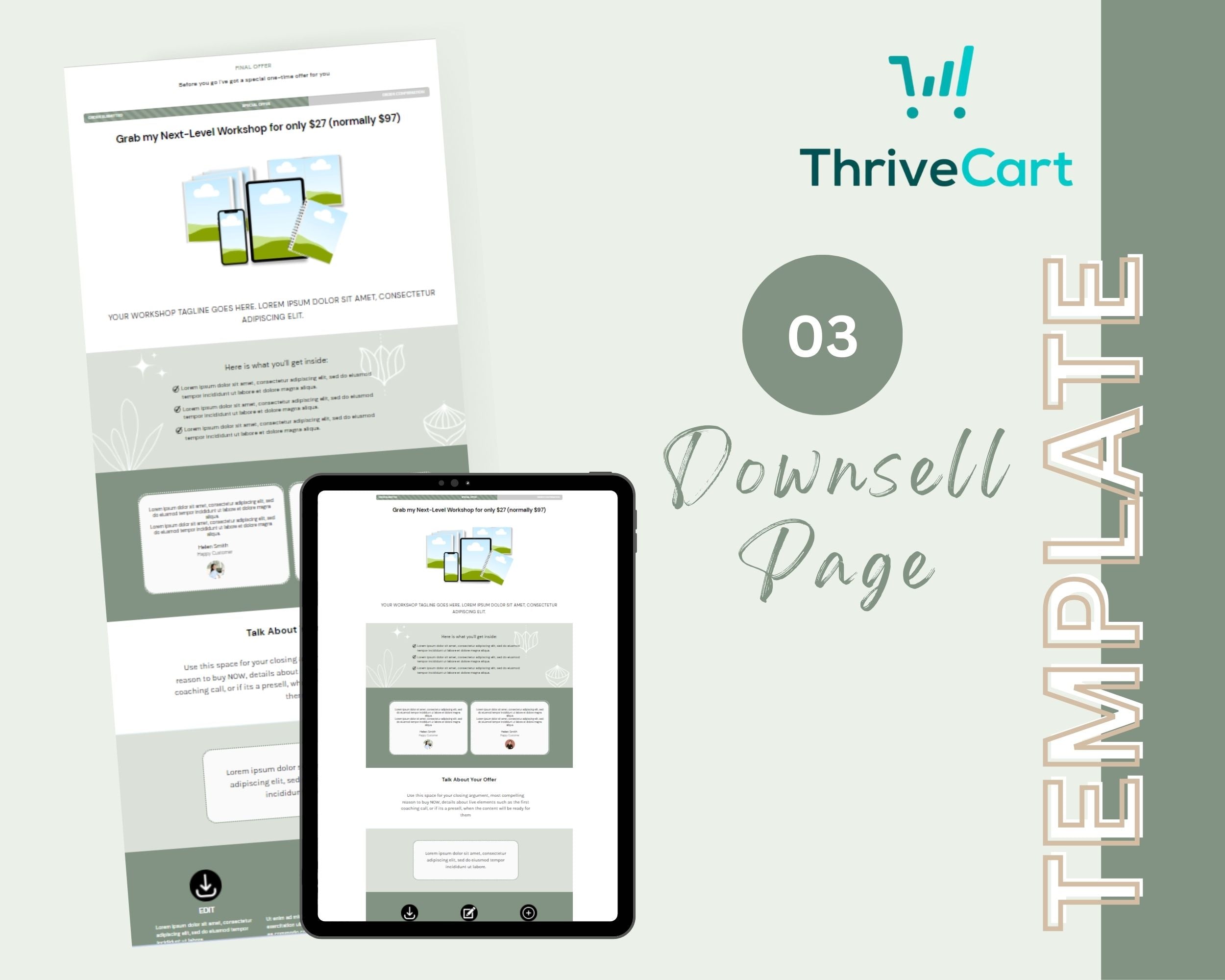 Organic Green ThriveCart 4-Page Sales Funnel Template