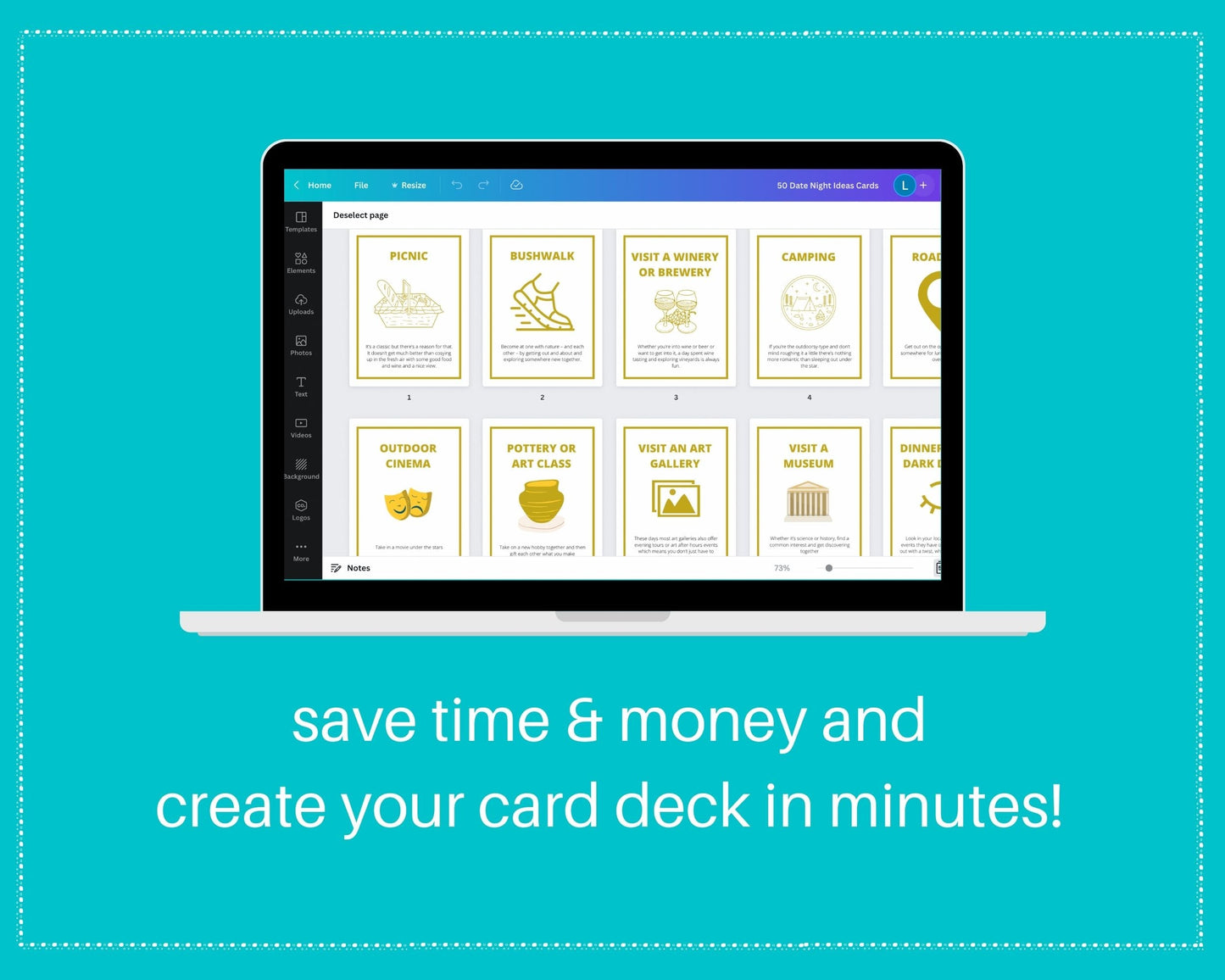 50 Date Night Ideas Cards | Canva Inspirational Cards | Commercial Use