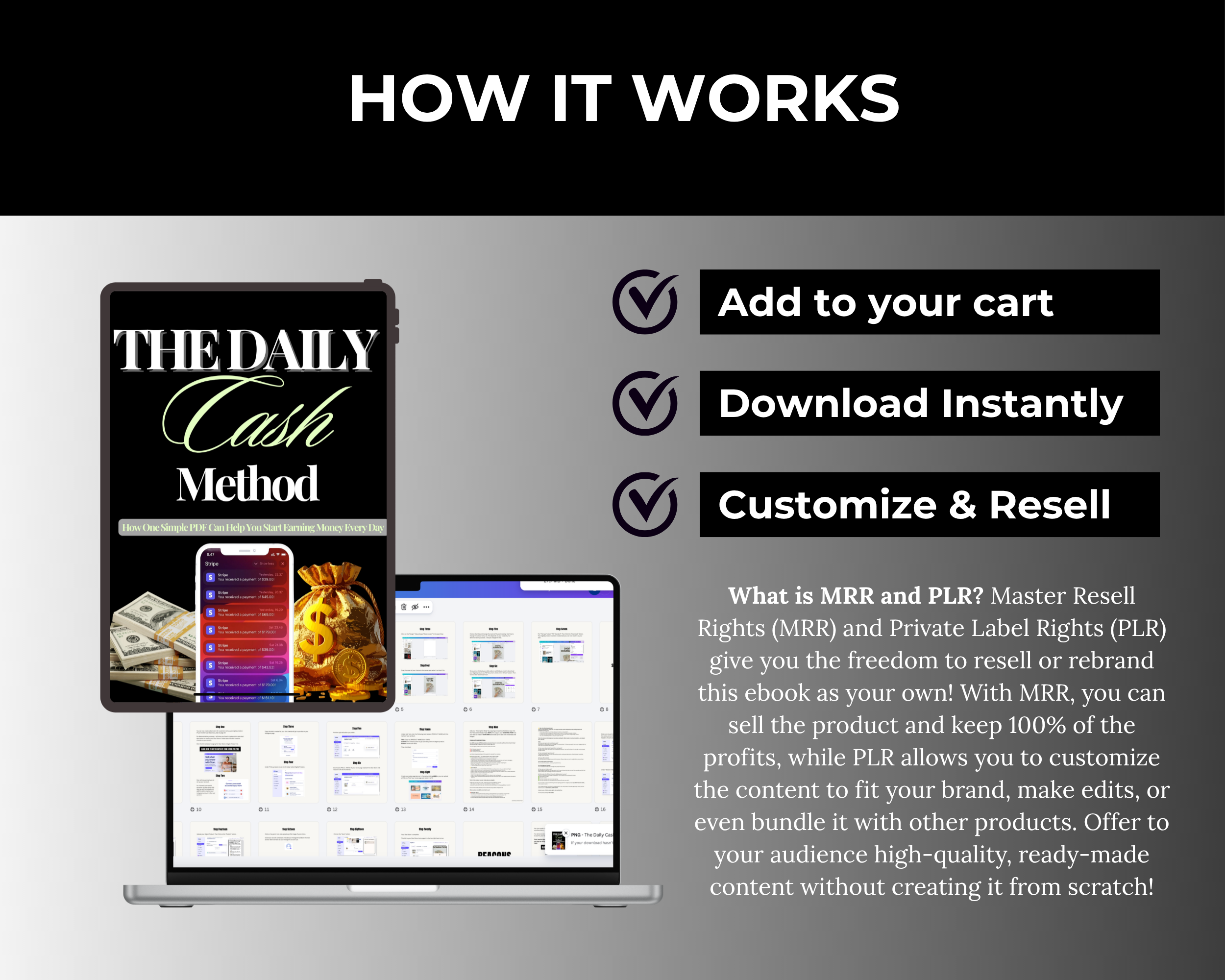 The Daily Cash Method Ebook in Canva with PLR, MRR Rights