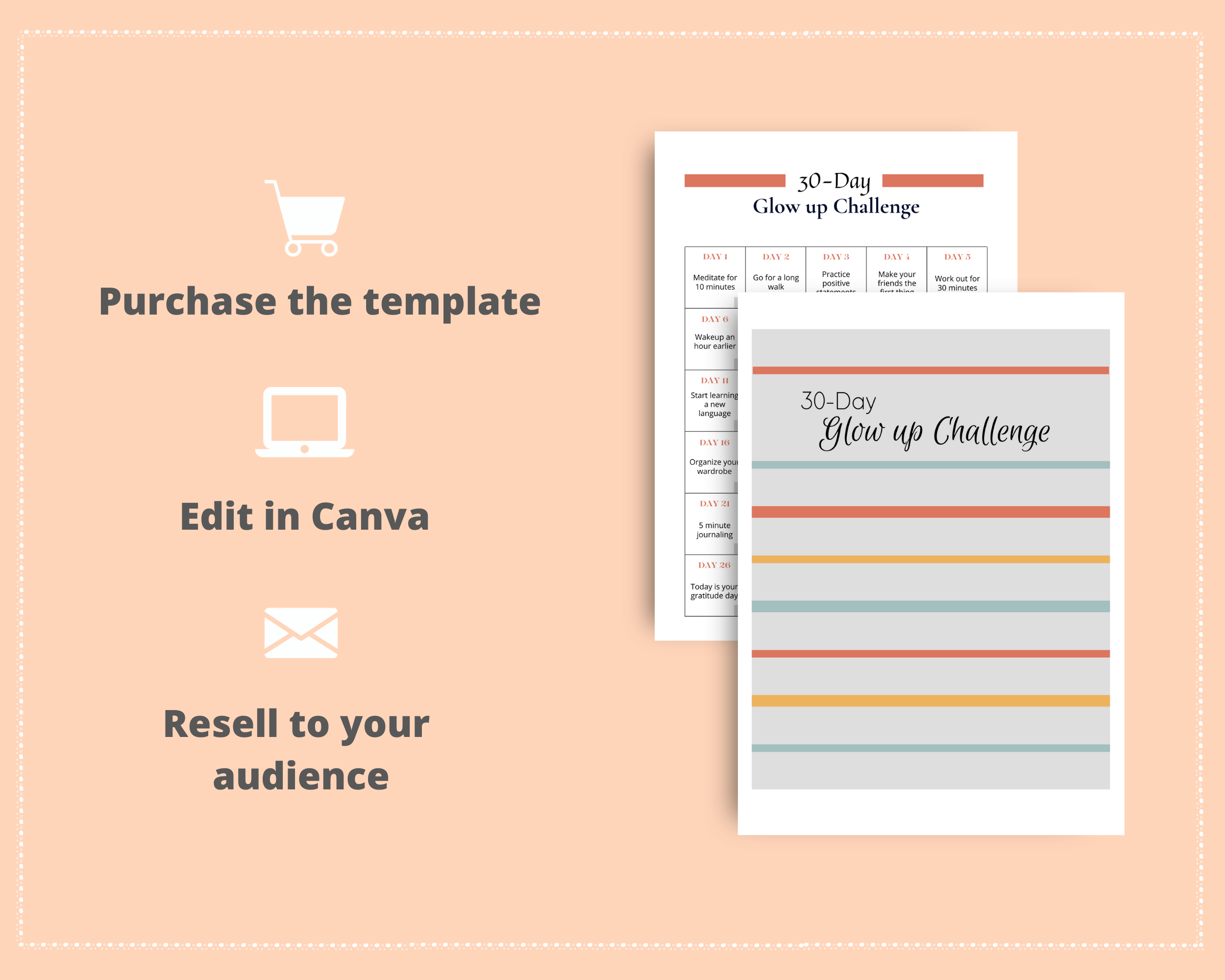 30-Day Glow up Challenge | Editable Canva Template A4 Size