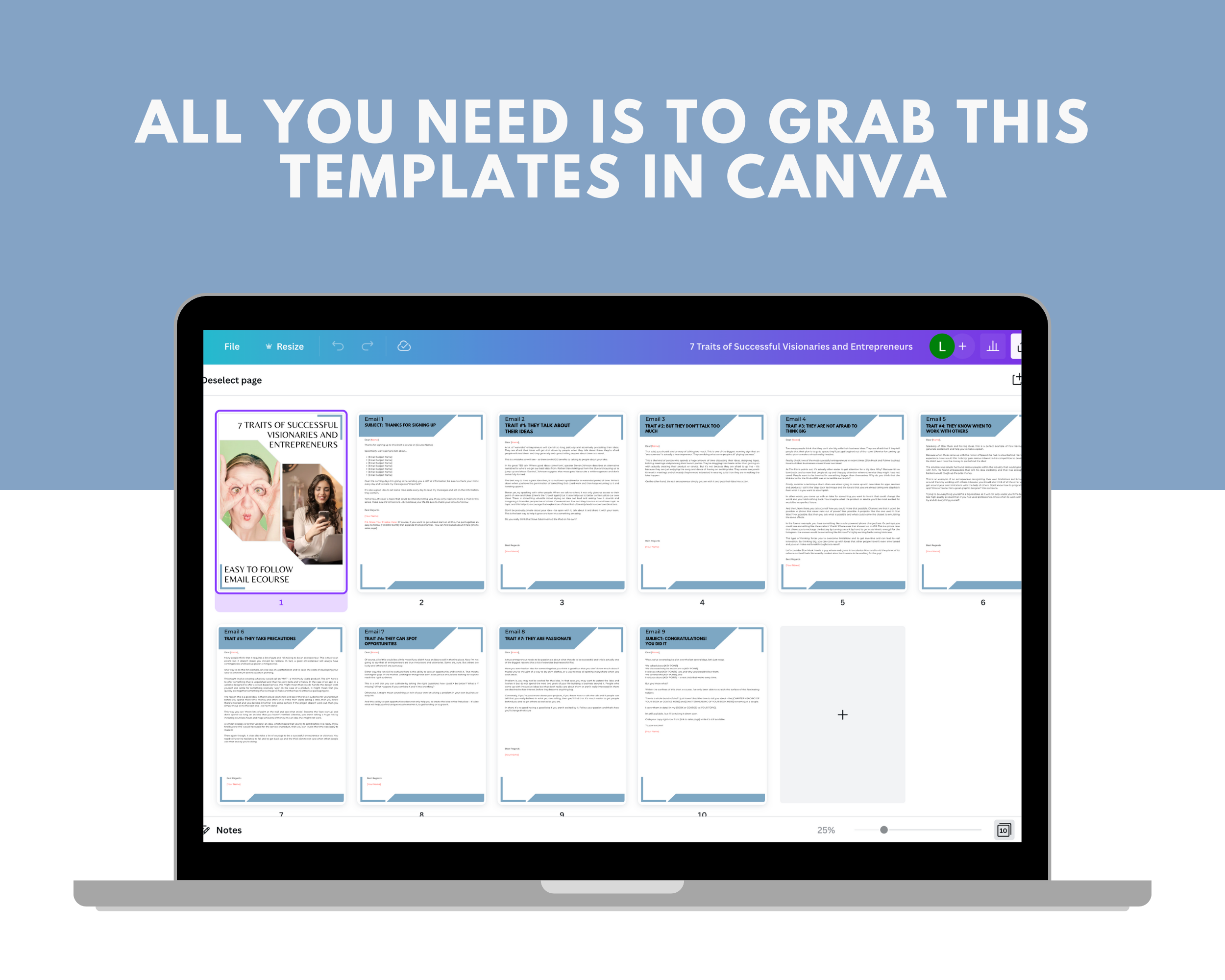 Editable 7 Traits of Successful Visionaries and Entrepreneurs Emails | Done-for-You eCourse