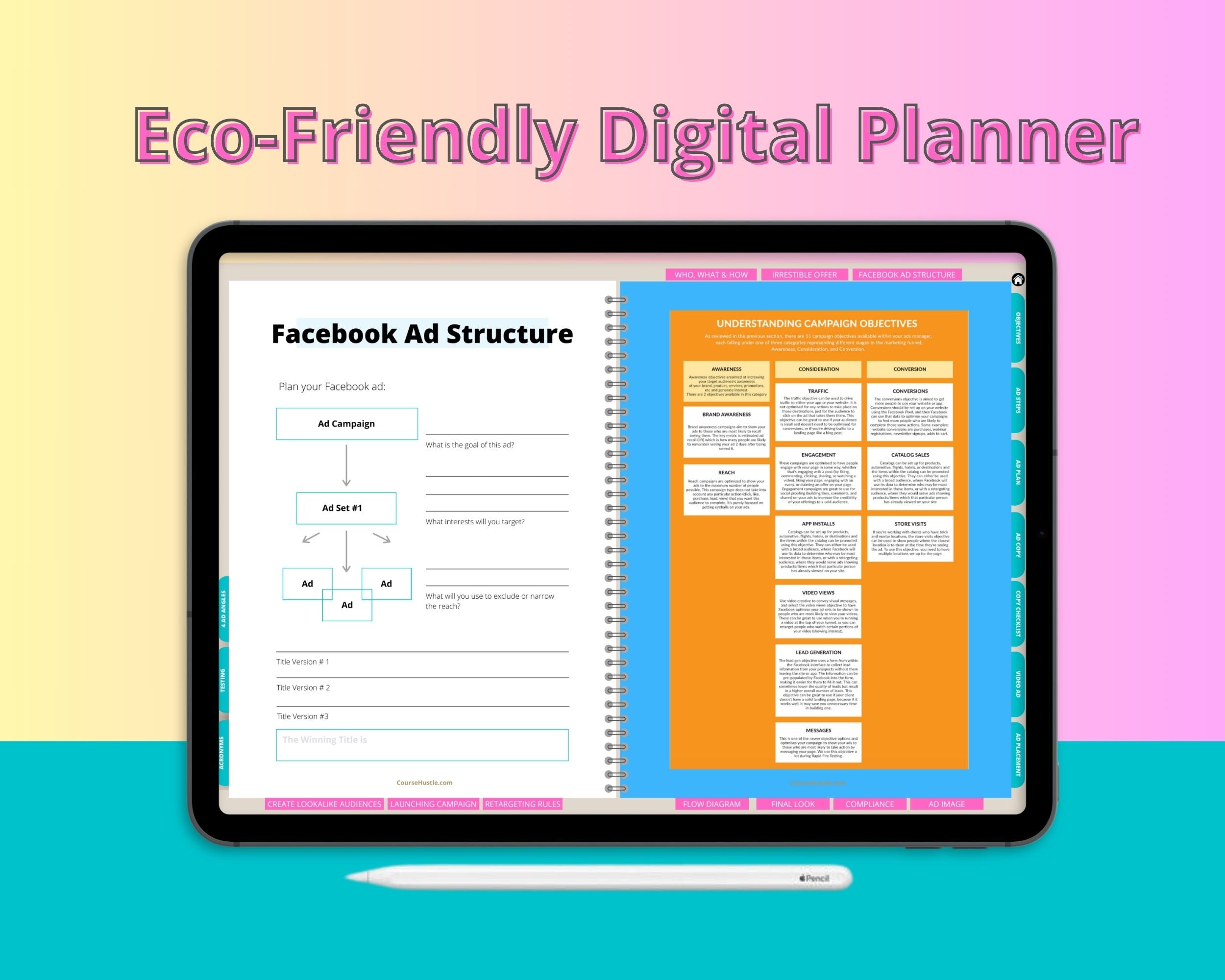 Facebook Ad Digital Workbook | Hyperlinked PDF | Suitable with Goodness & Notability