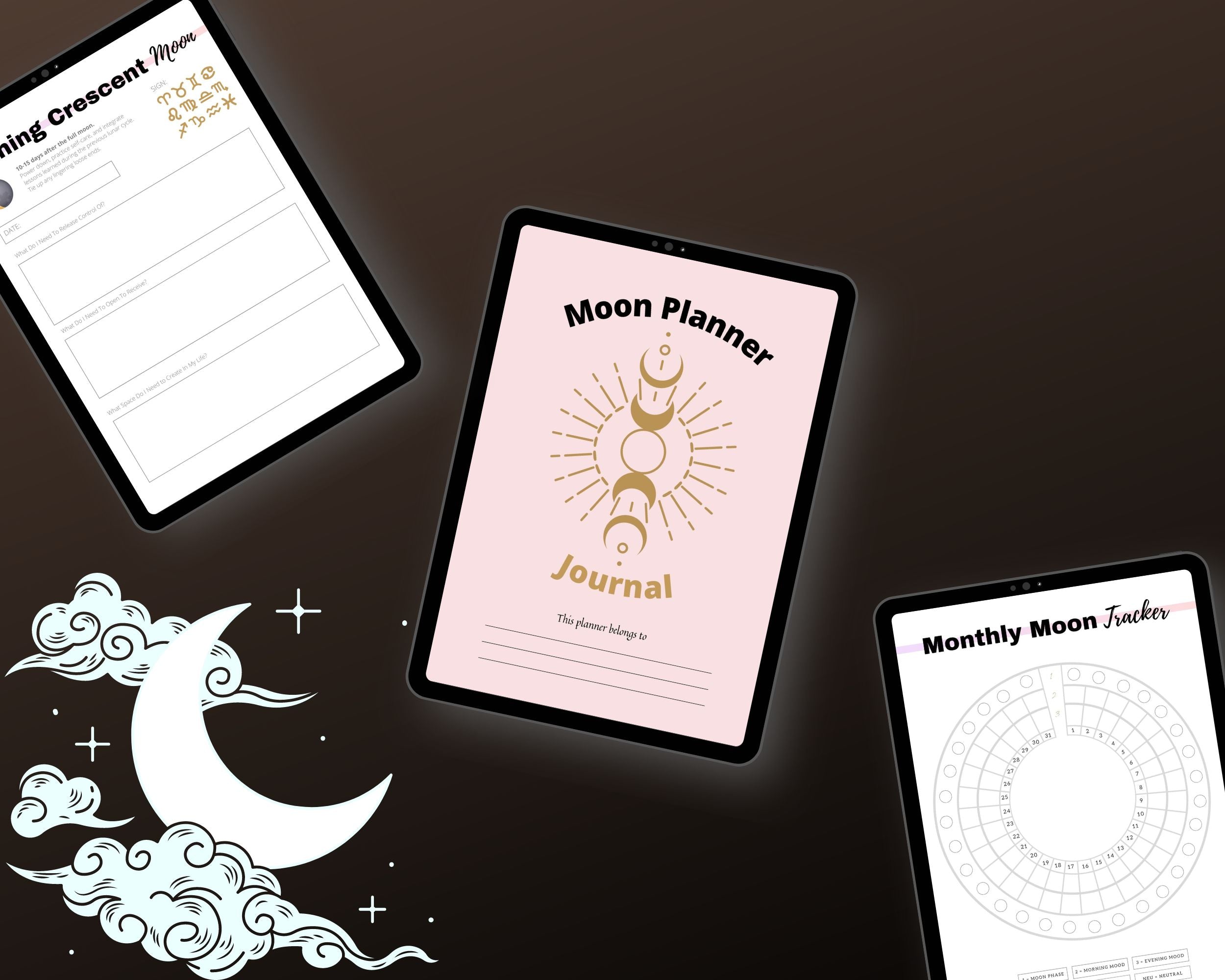 Editable Moon Journal Planner Templates in Canva | Commercial Use
