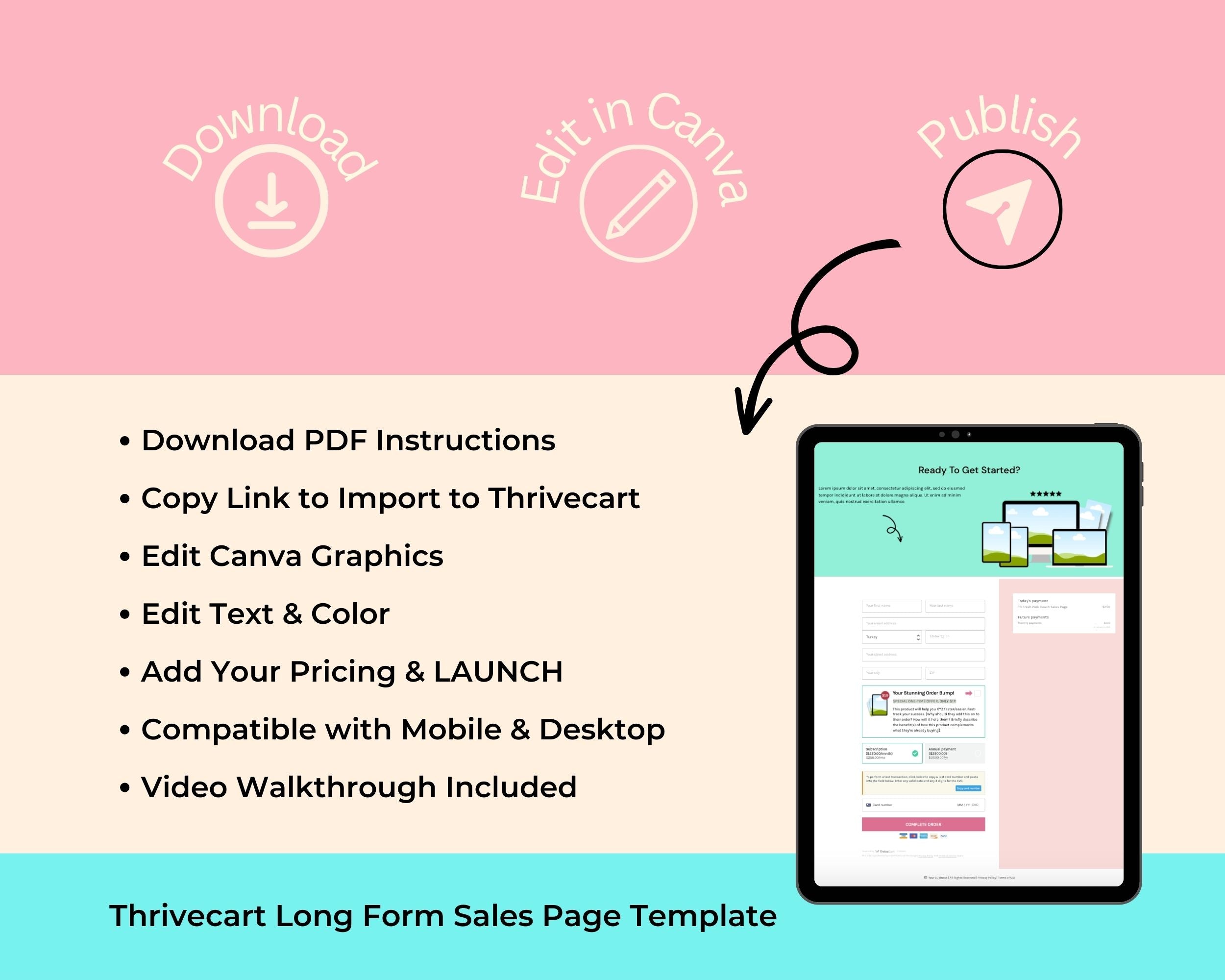 Fresh Pink Coaching Sales Page Template in Thrivecart