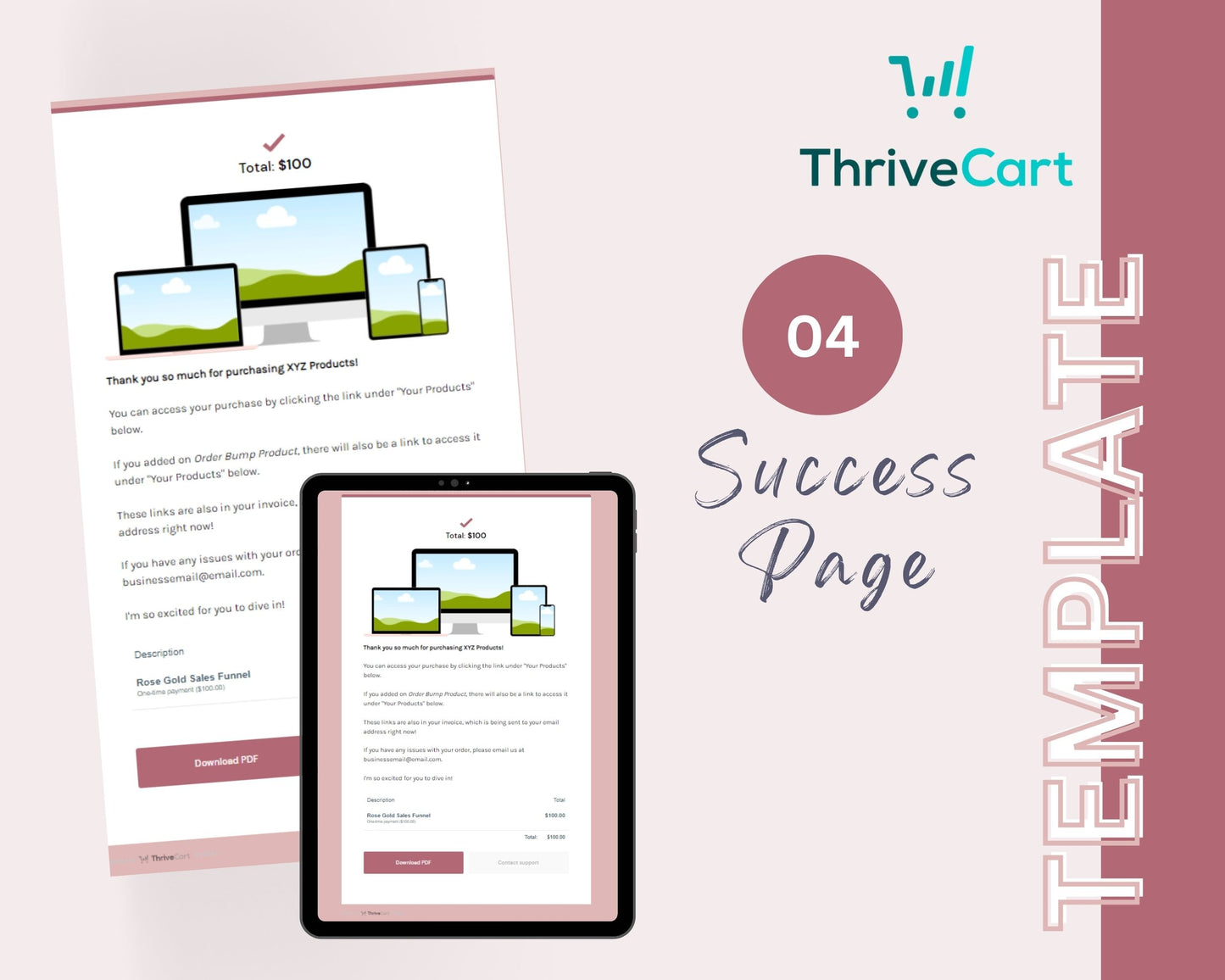 Rose Gold ThriveCart 4-Page Sales Funnel Template