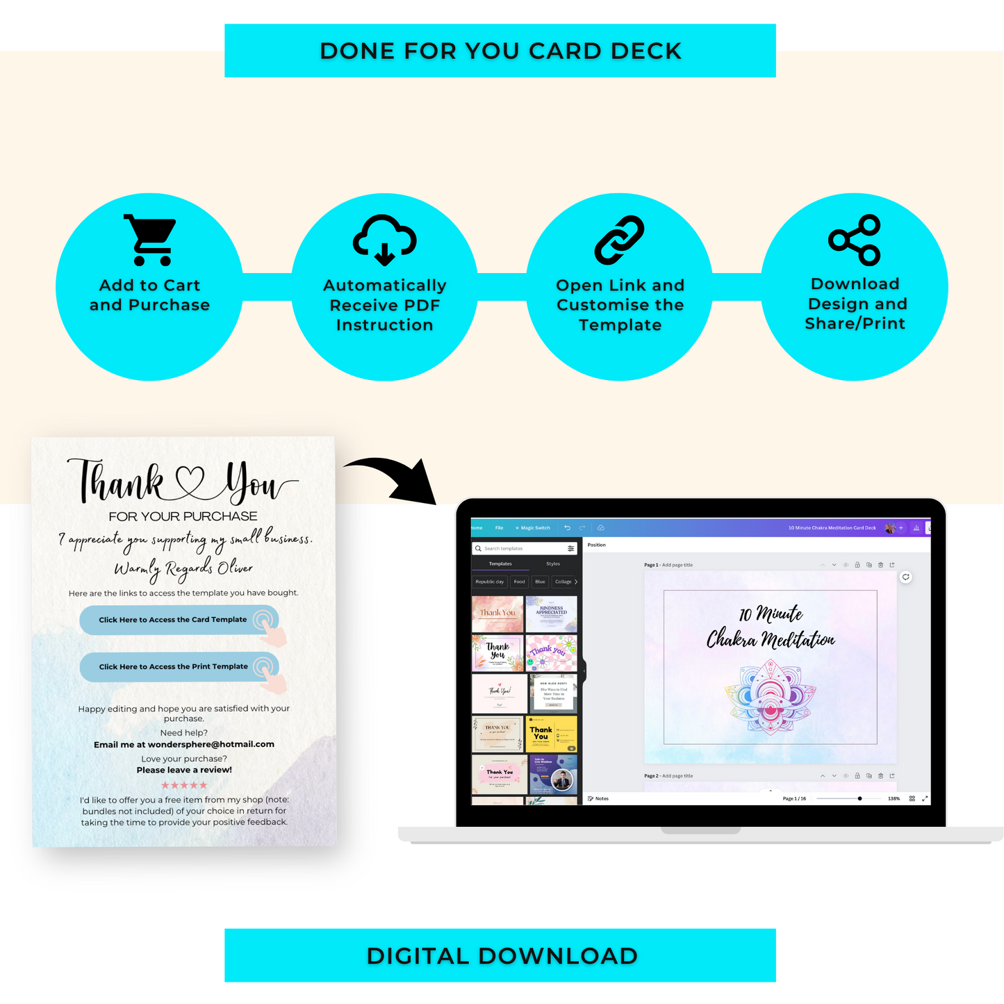 10 Minute Chakra Meditation Card Deck | Editable 16 Card Deck in Canva | Commercial Use