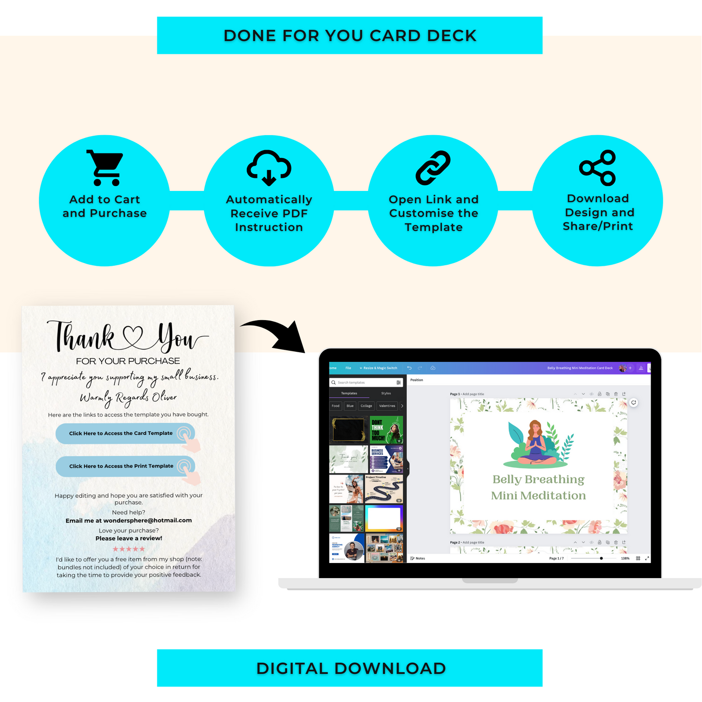 Belly Breathing Mini Meditation Card Deck | Editable 7 Card Deck in Canva | Commercial Use
