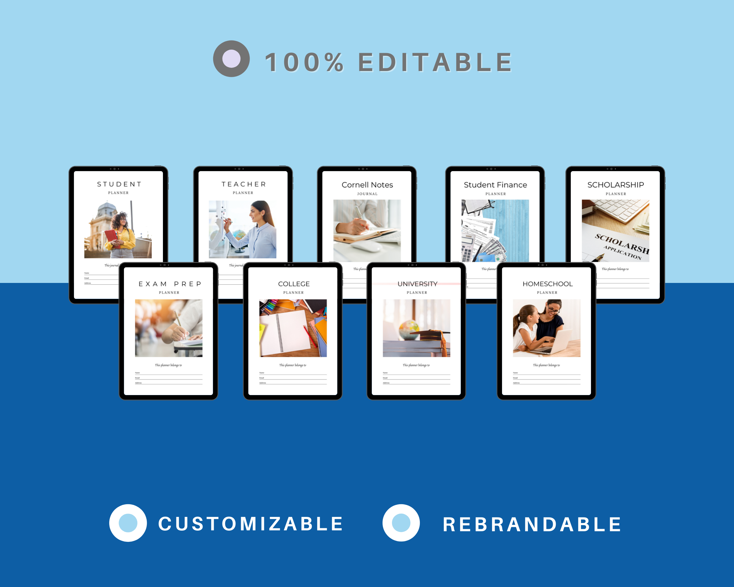 BUNDLE of 9 Academic Planner in Canva | Customizable | Editable Canva Templates | Commercial Use | Academic Planners