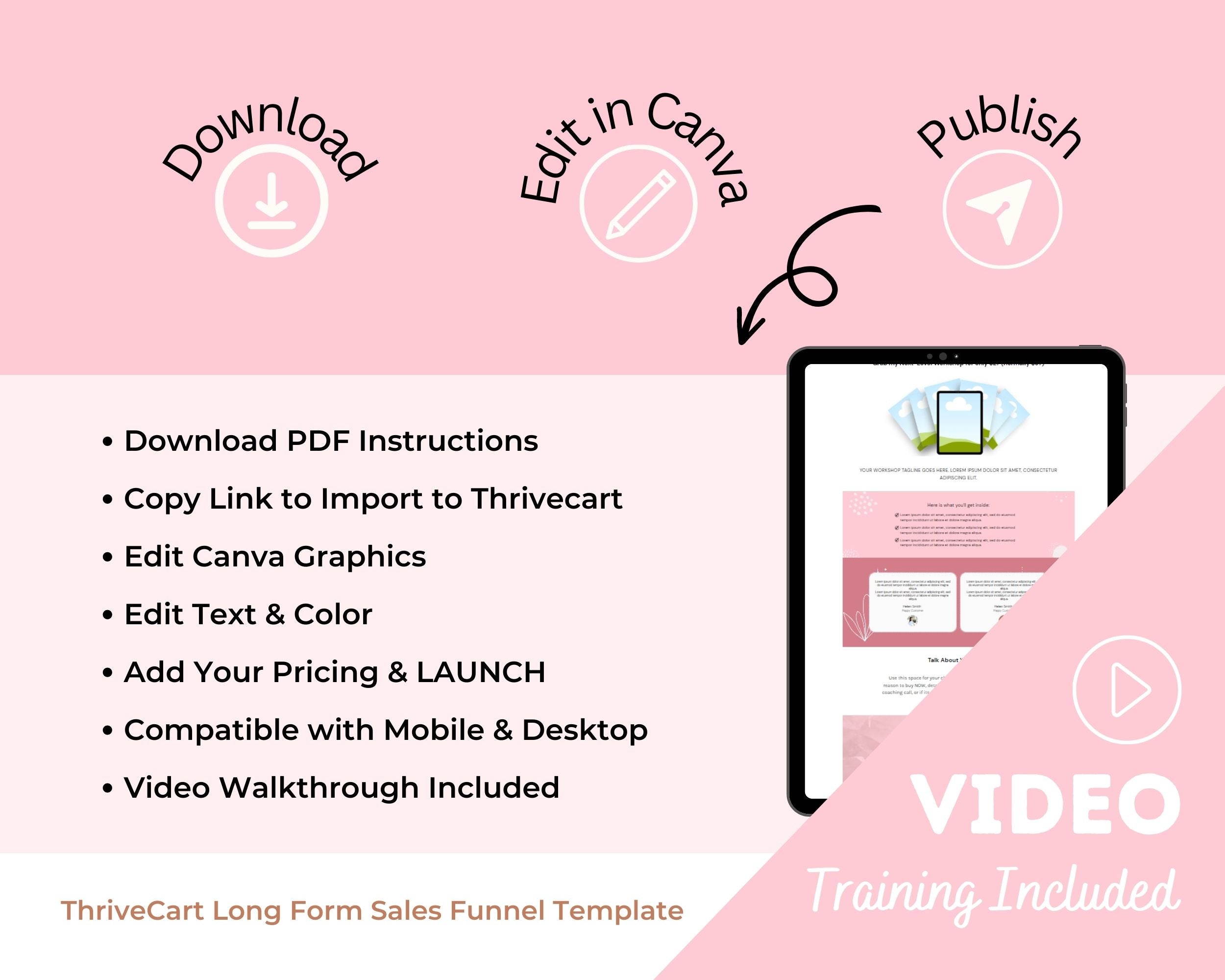 Pastel Pink ThriveCart 4-Page Sales Funnel Template