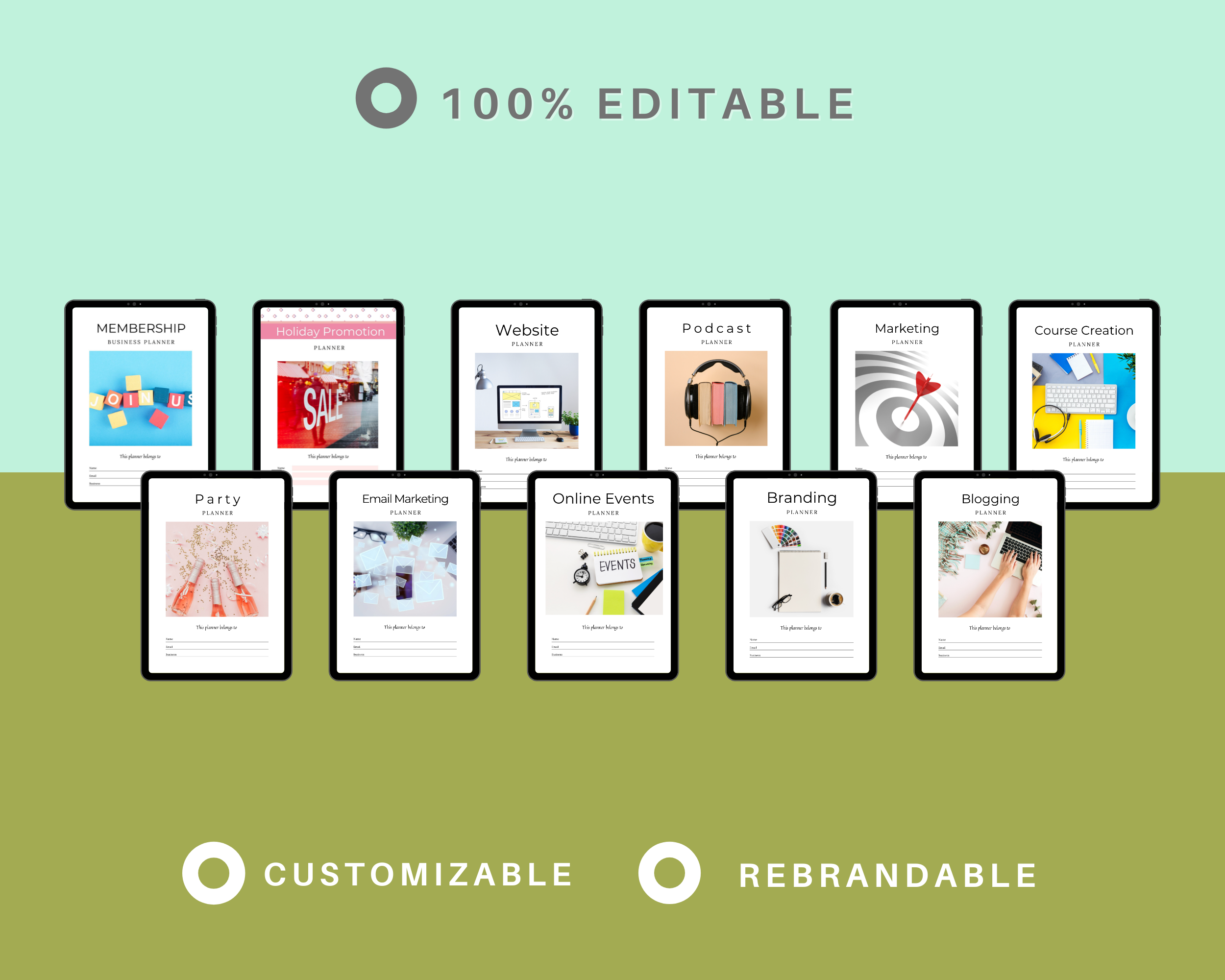 BUNDLE of 11 Marketing Planners in Canva | Customizable | Editable | Commercial Use | Marketing Templates