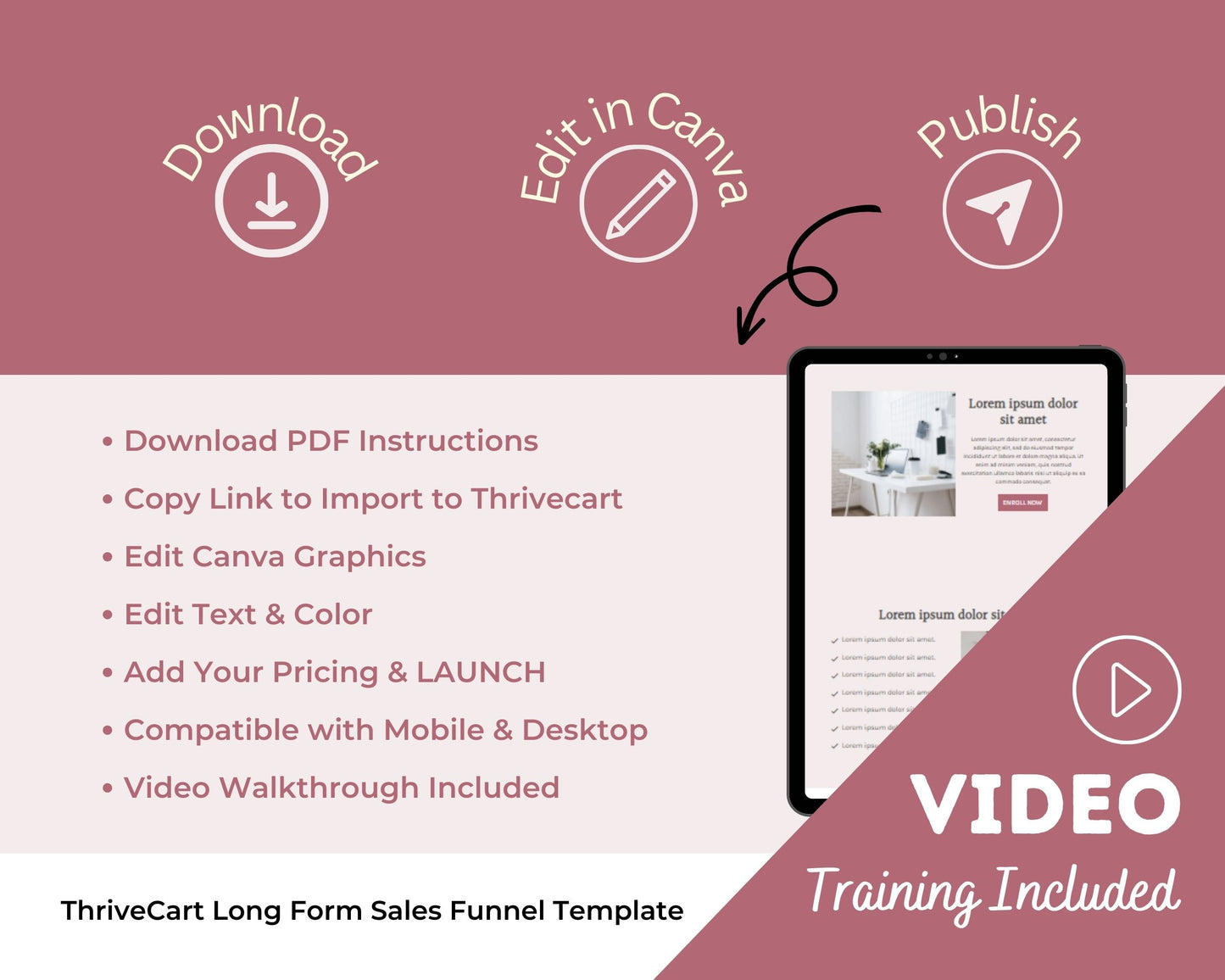 Rose Gold ThriveCart 4-Page Sales Funnel Template