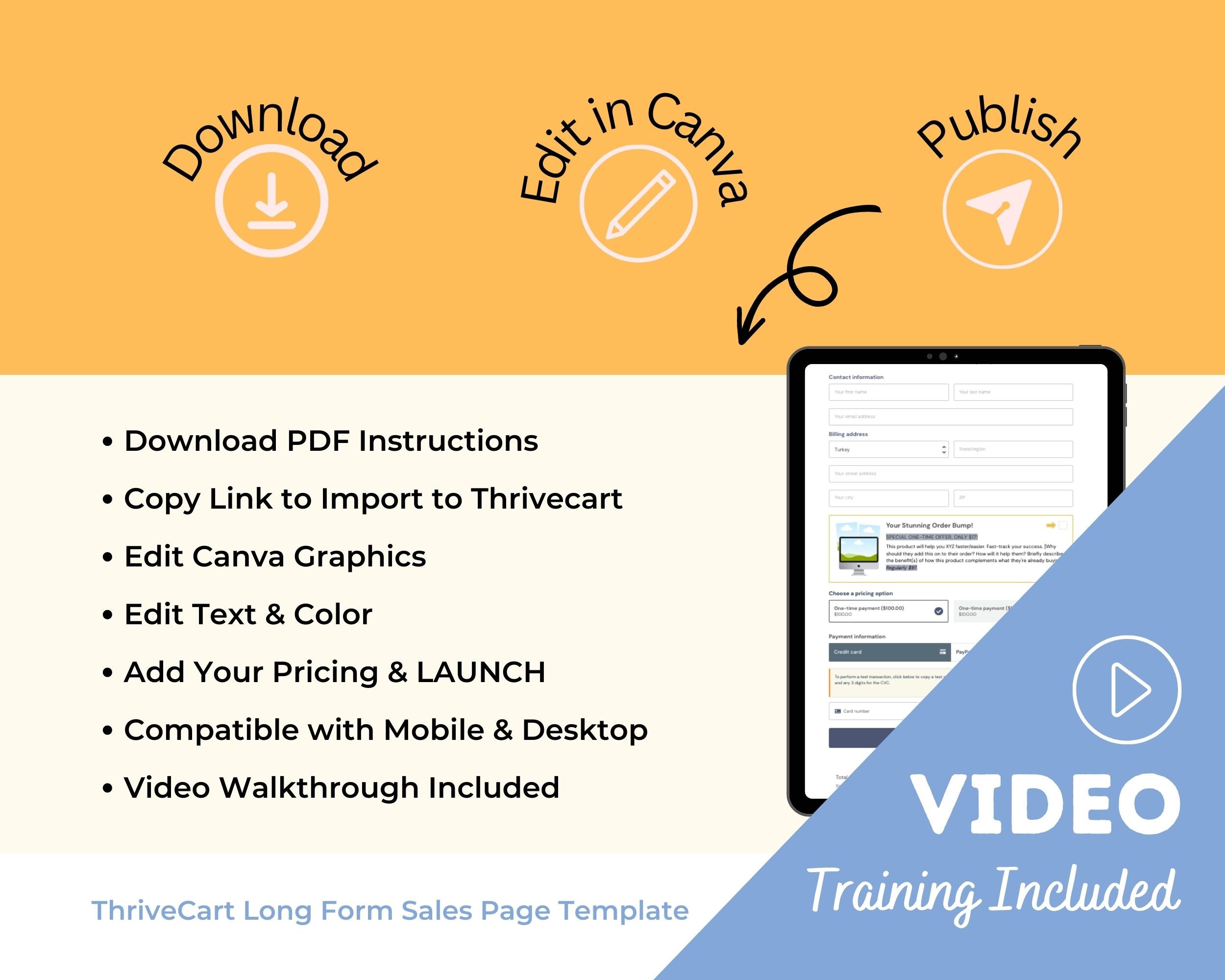 Royal Blue & Yellow ThriveCart 4-Page Sales Funnel Template