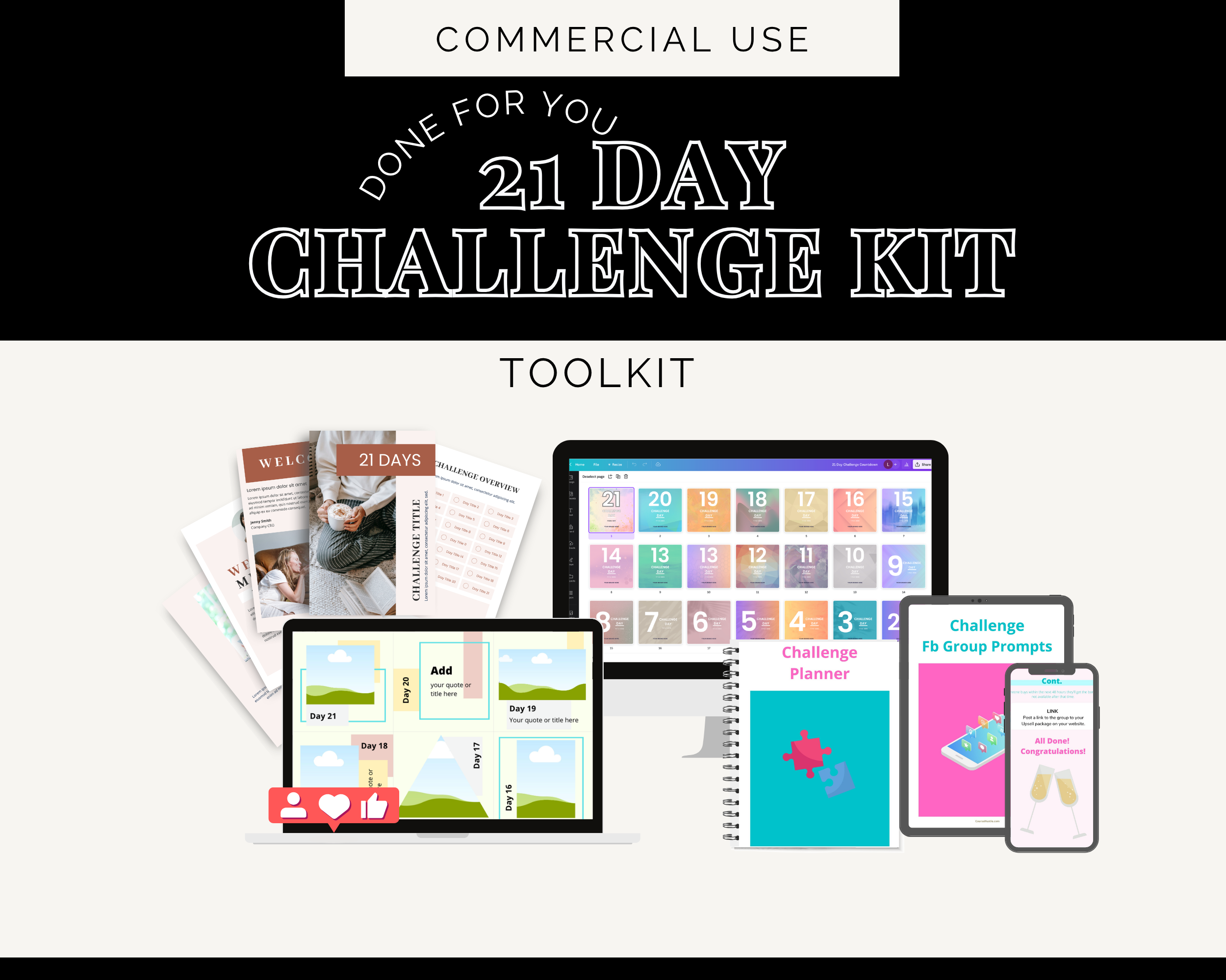 21-Day Challenge Pack in Canva | Irresistible Online Challenge | Email Sequences | Canva Sales Pages