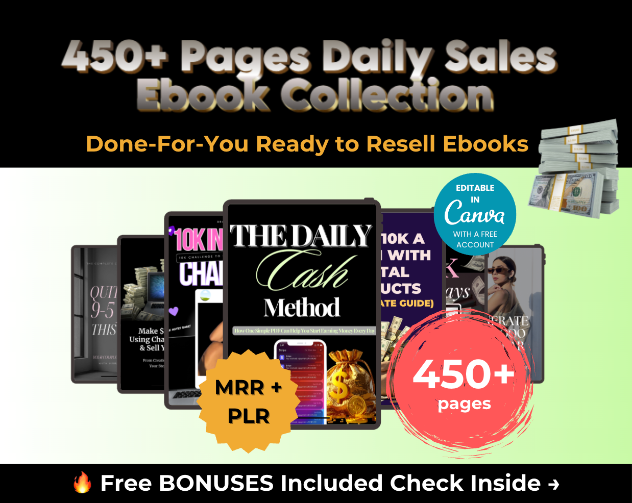 Daily Sales Bundle of 7 Editable Ebooks in Canva with PLR Rights