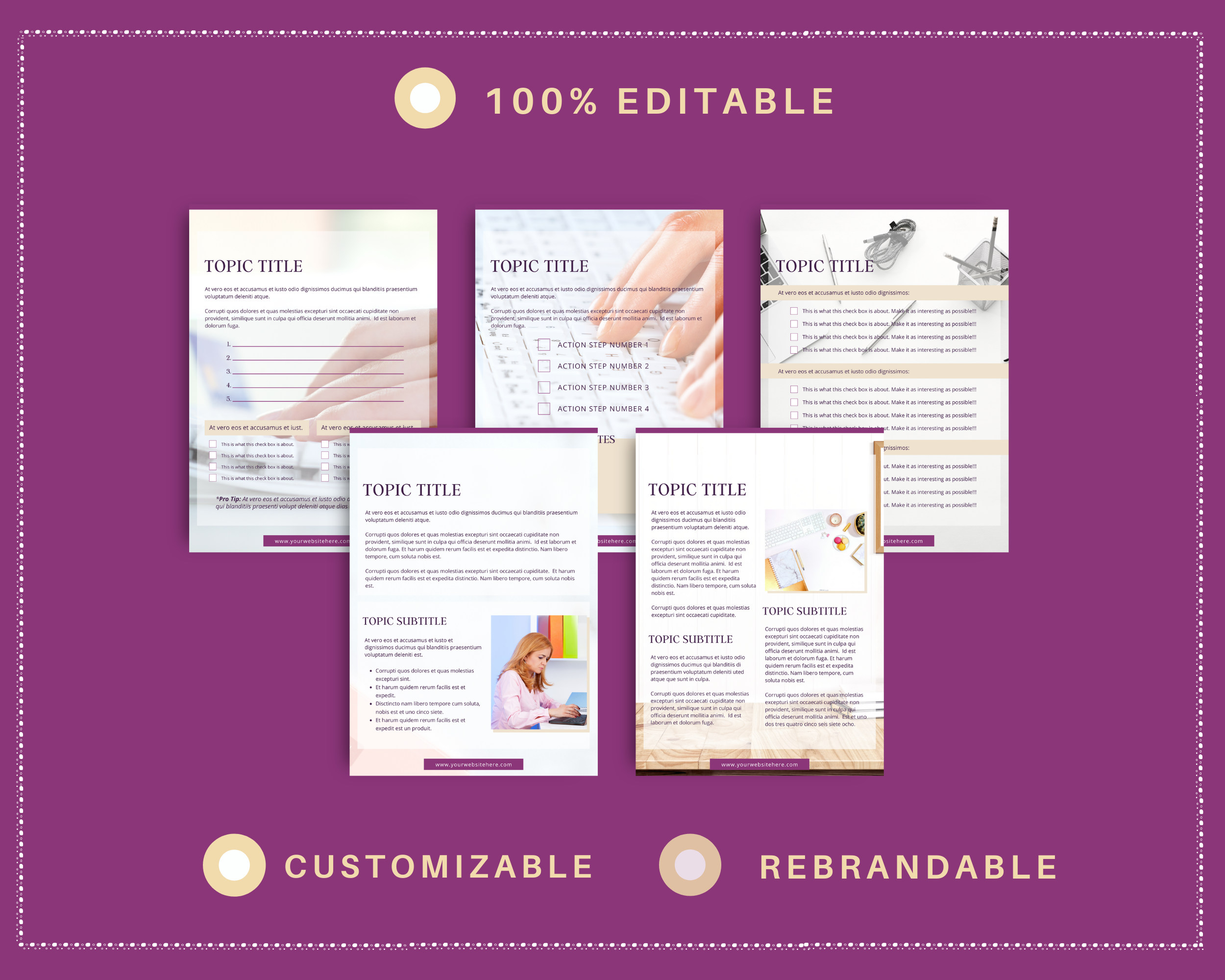 Plum Canva Ebook Template, Editable Canva Template, 31 page Ebook Template | A4 Size