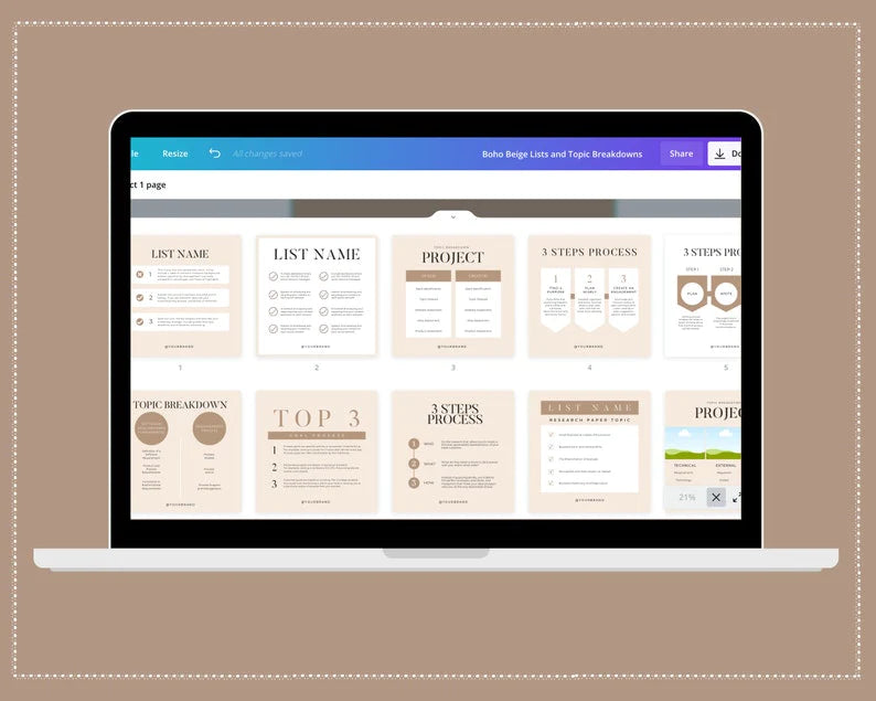 Boho Beige Lists & Processes Instagram Square Posts | 50 Canva Templates for Instagram | Social Media Templates