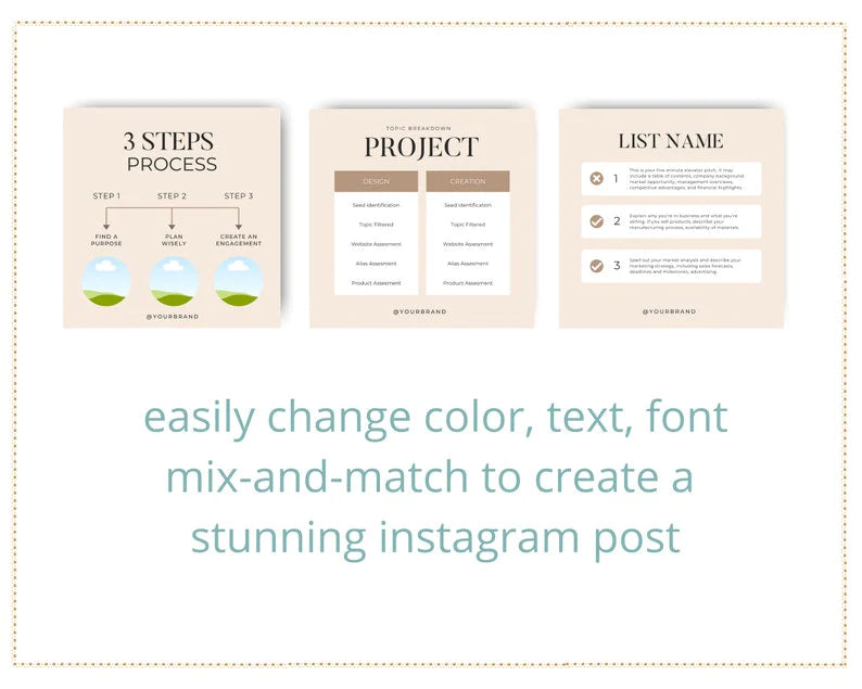 Boho Beige Lists & Processes Instagram Square Posts | 50 Canva Templates for Instagram | Social Media Templates