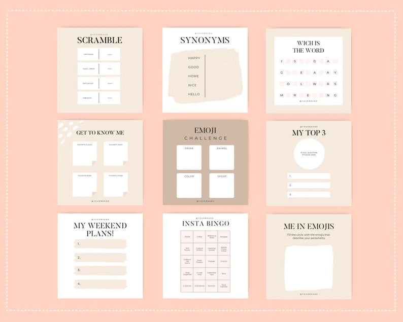Boho Beige Instagram Game Squares | Instagram Canva Template | Marketing Template