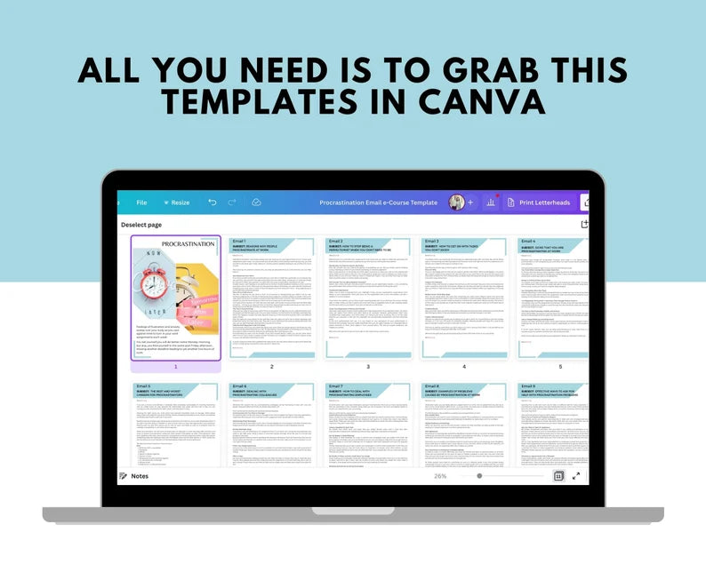 Email e-Course Template | Editable Procrastination | Done-for-You e-Course in Canva