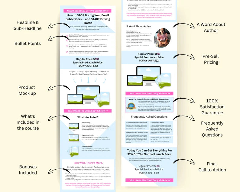 PRE-SELL A COURSE Sales Page Template in Canva, Free Canva Page Hosting