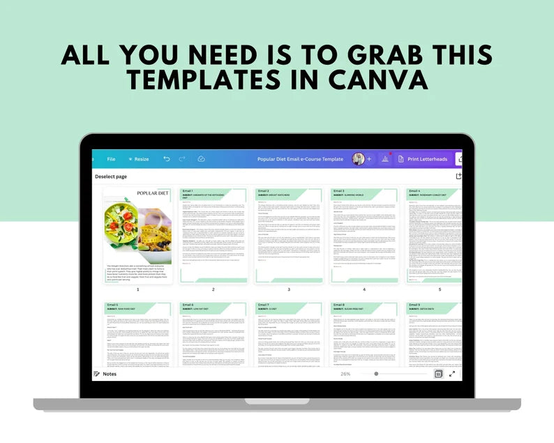Email e-Course Template | Editable Popular Diet | Done-for-You e-Course in Canva
