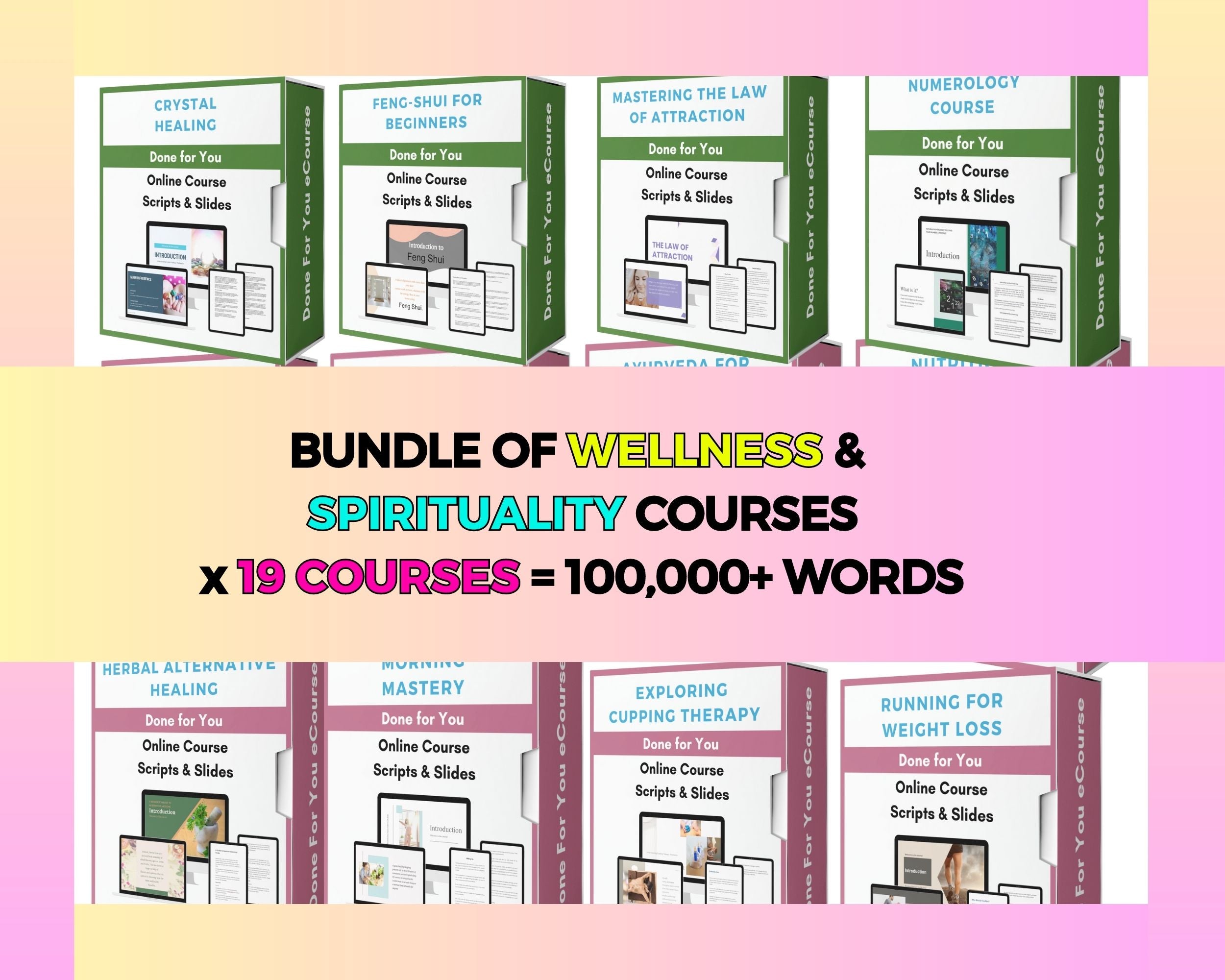 BUNDLE of 19 Wellness and Spirituality Courses | Lessons in Google Docs | Done for You Canva Slides