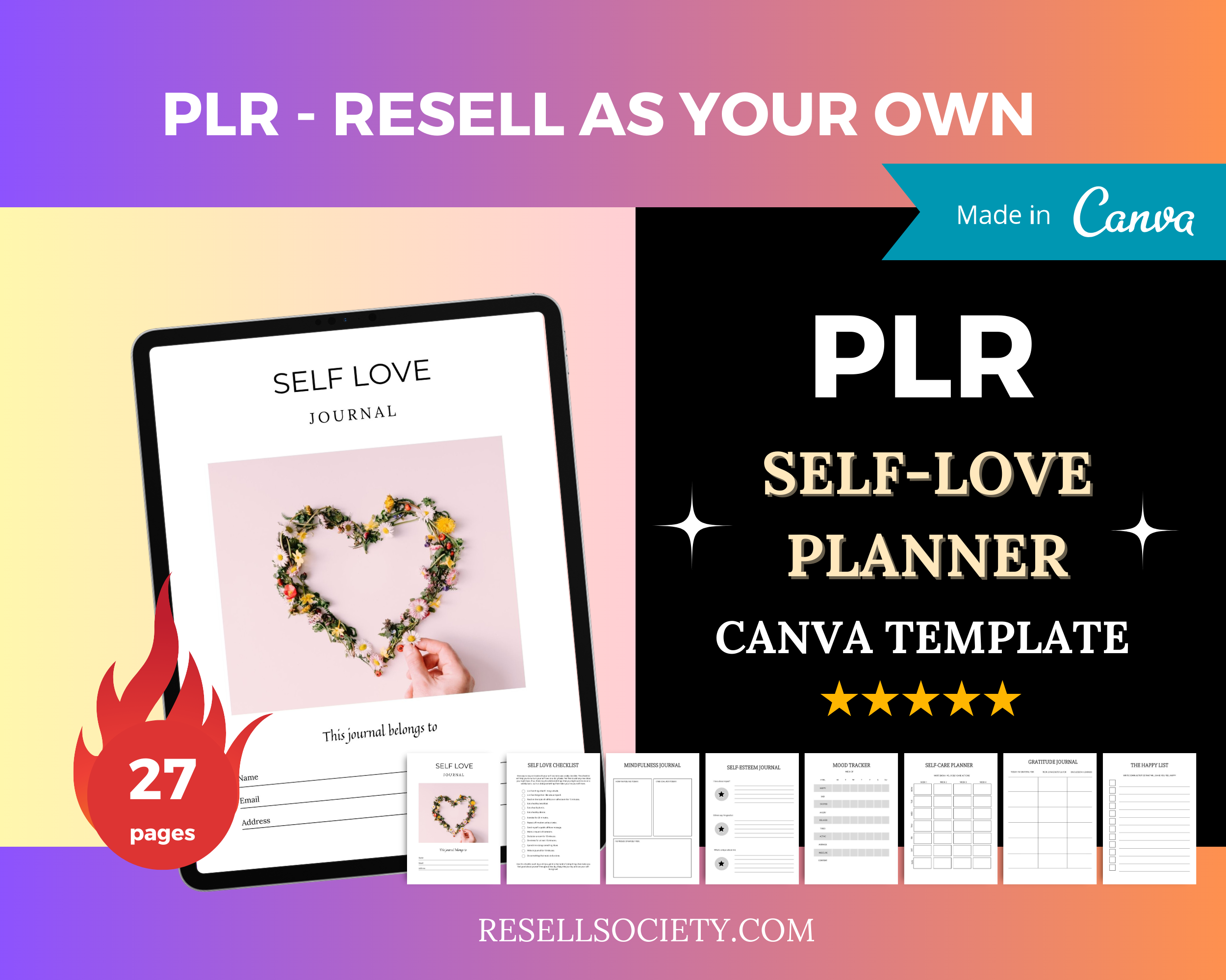 Editable Self Love Journal in Canva | Commercial Use