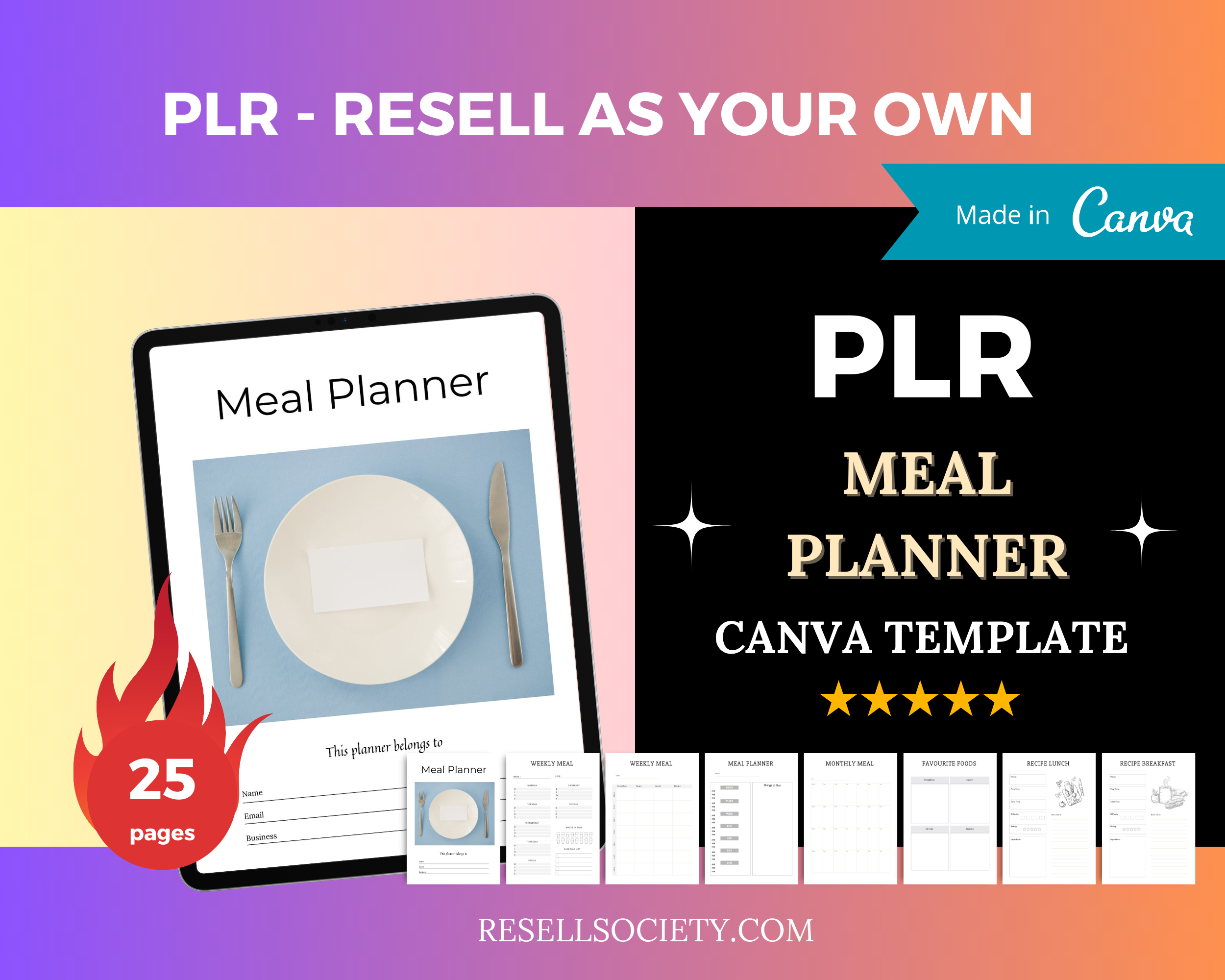 Editable Meal Planner in Canva | Commercial Use