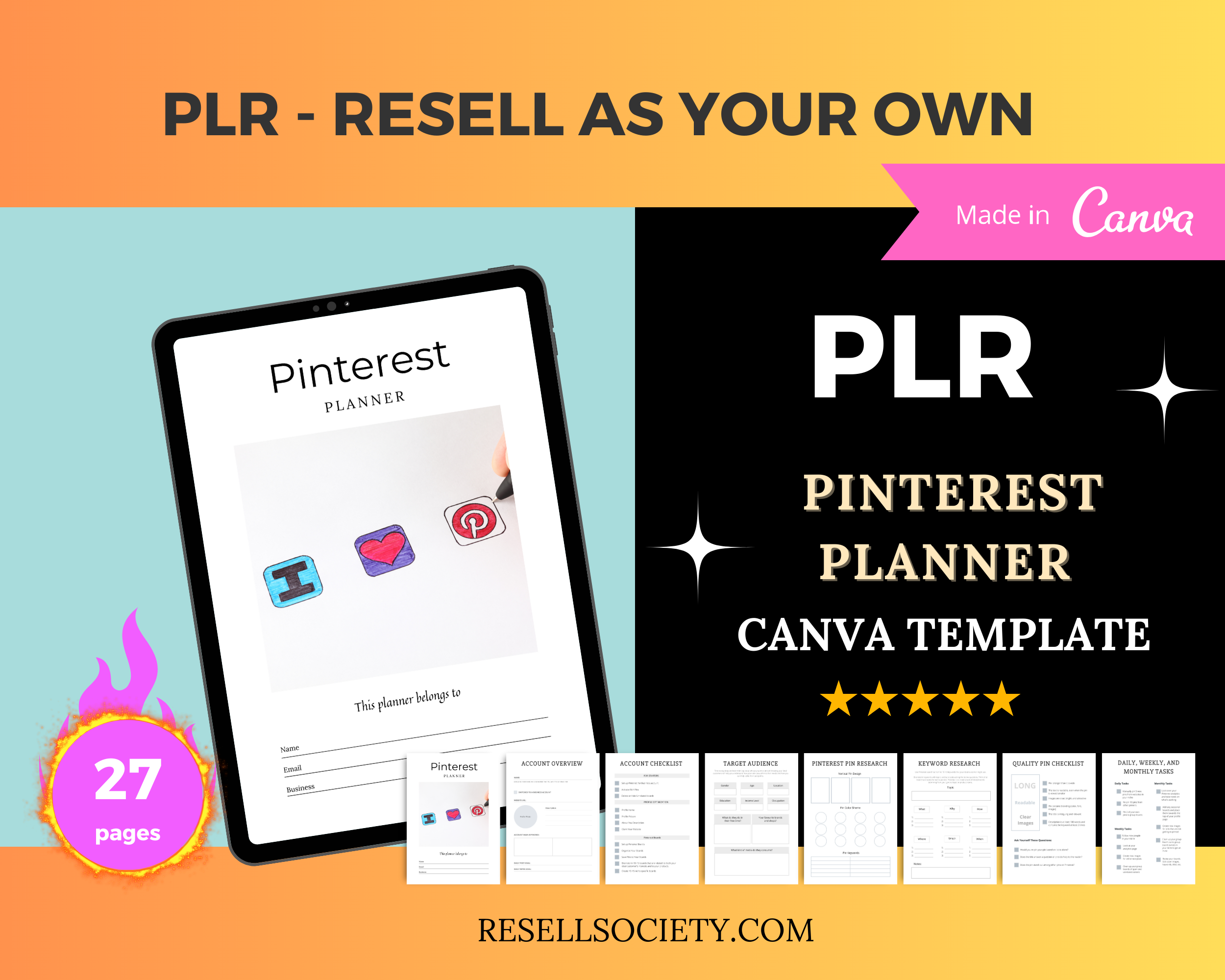 Editable Pinterest Planner Template in Canva | Commercial Use