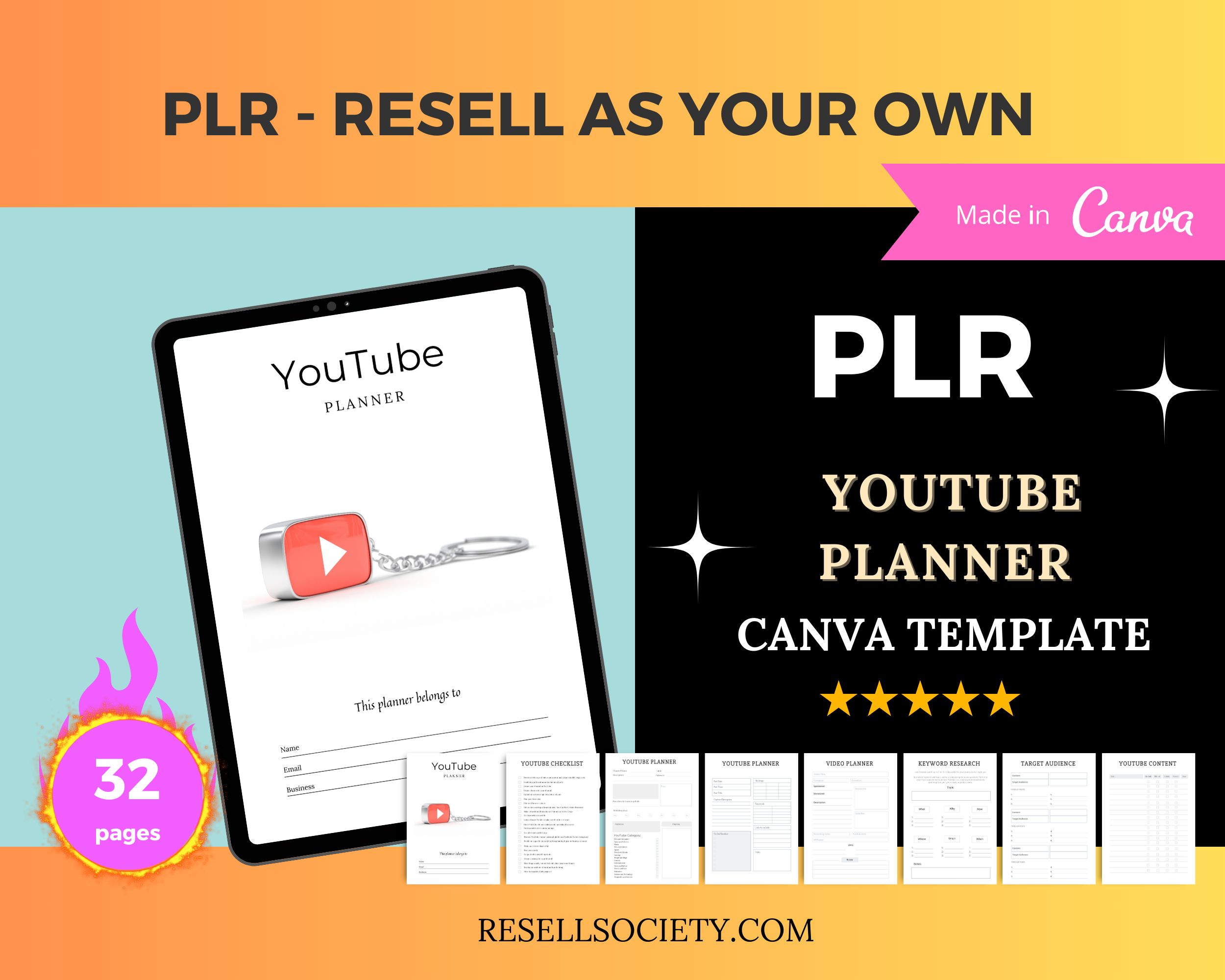 Editable YouTube Planner Templates in Canva | Commercial Use