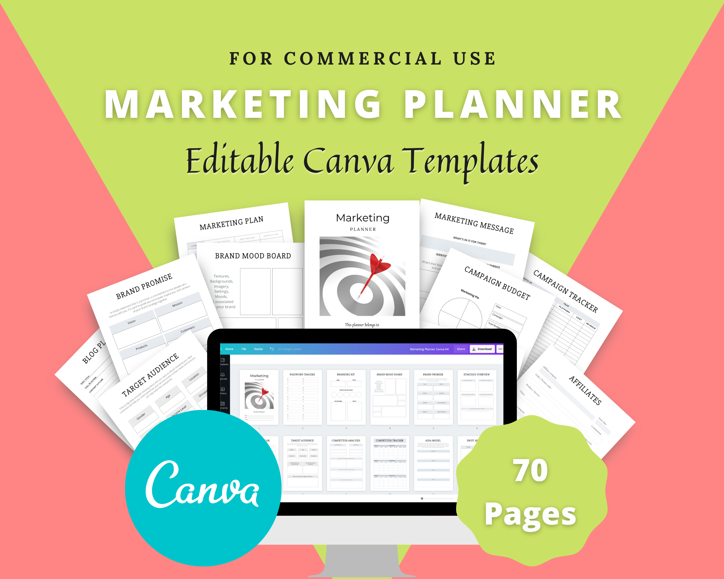 Editable Marketing Planner Templates in Canva | Commercial Use