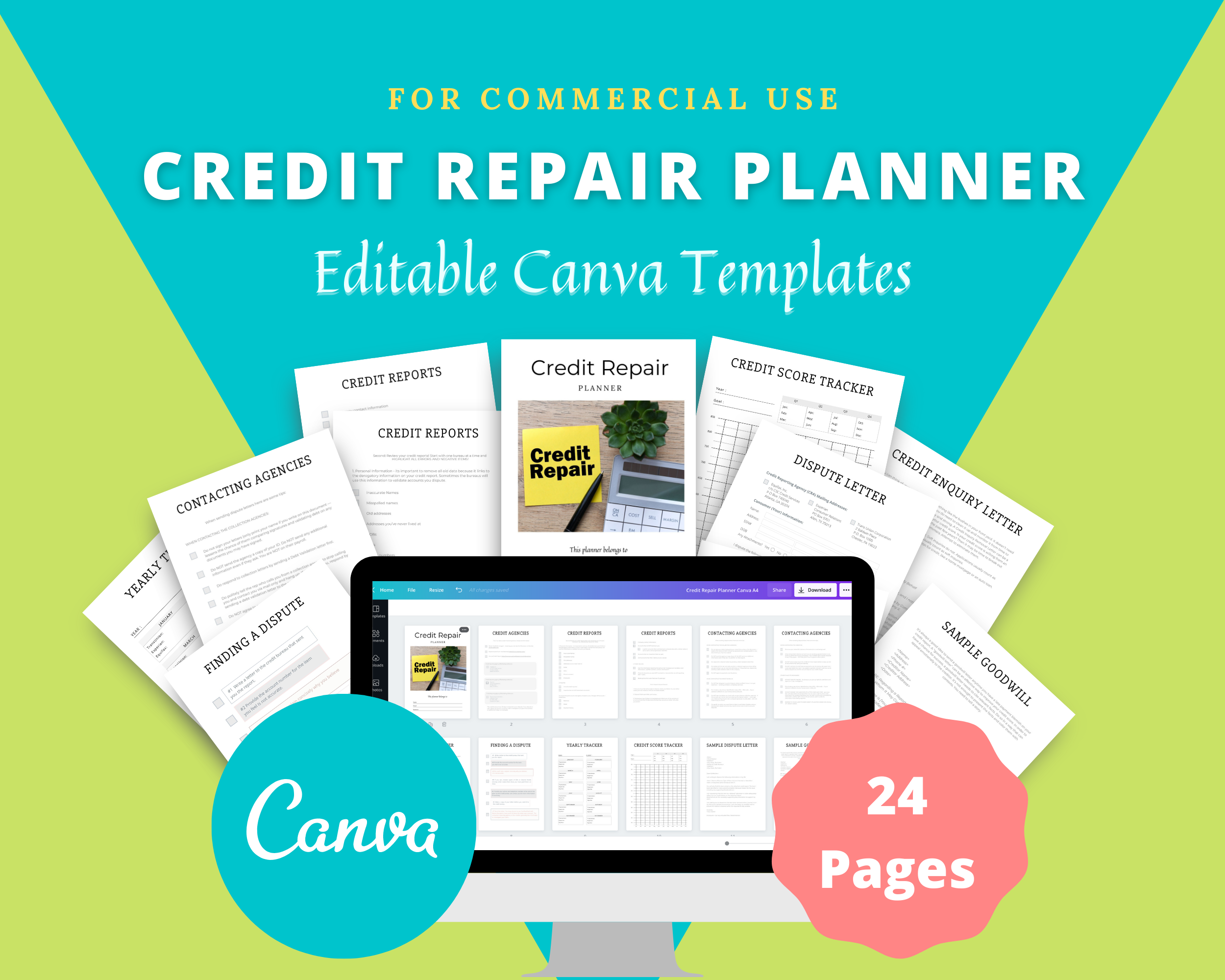 Editable Credit Repair Planner in Canva | Commercial Use