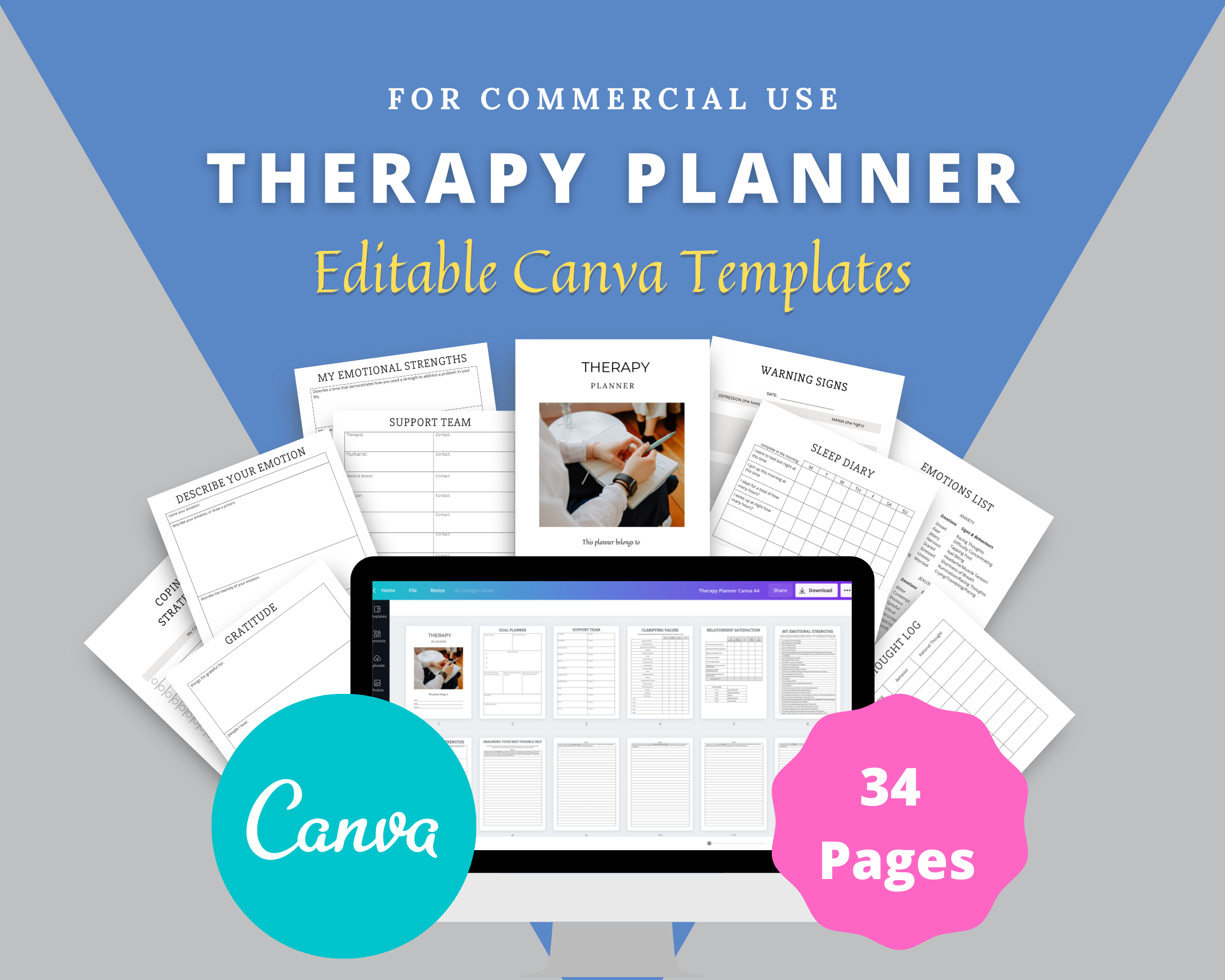 Editable Therapy Planner in Canva | Commercial Use