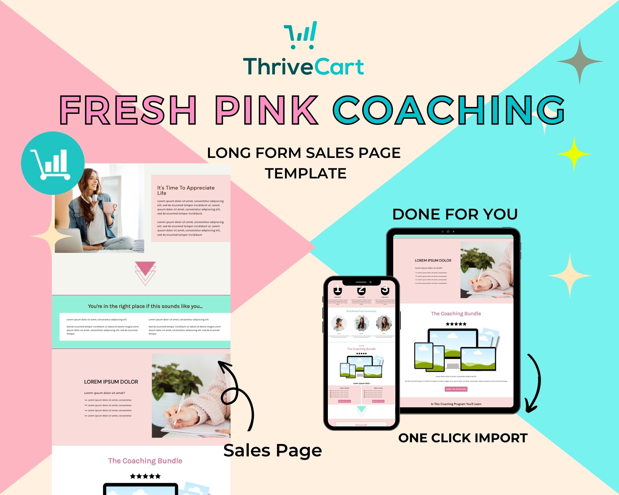 Fresh Pink Coaching Sales Page Template in Thrivecart