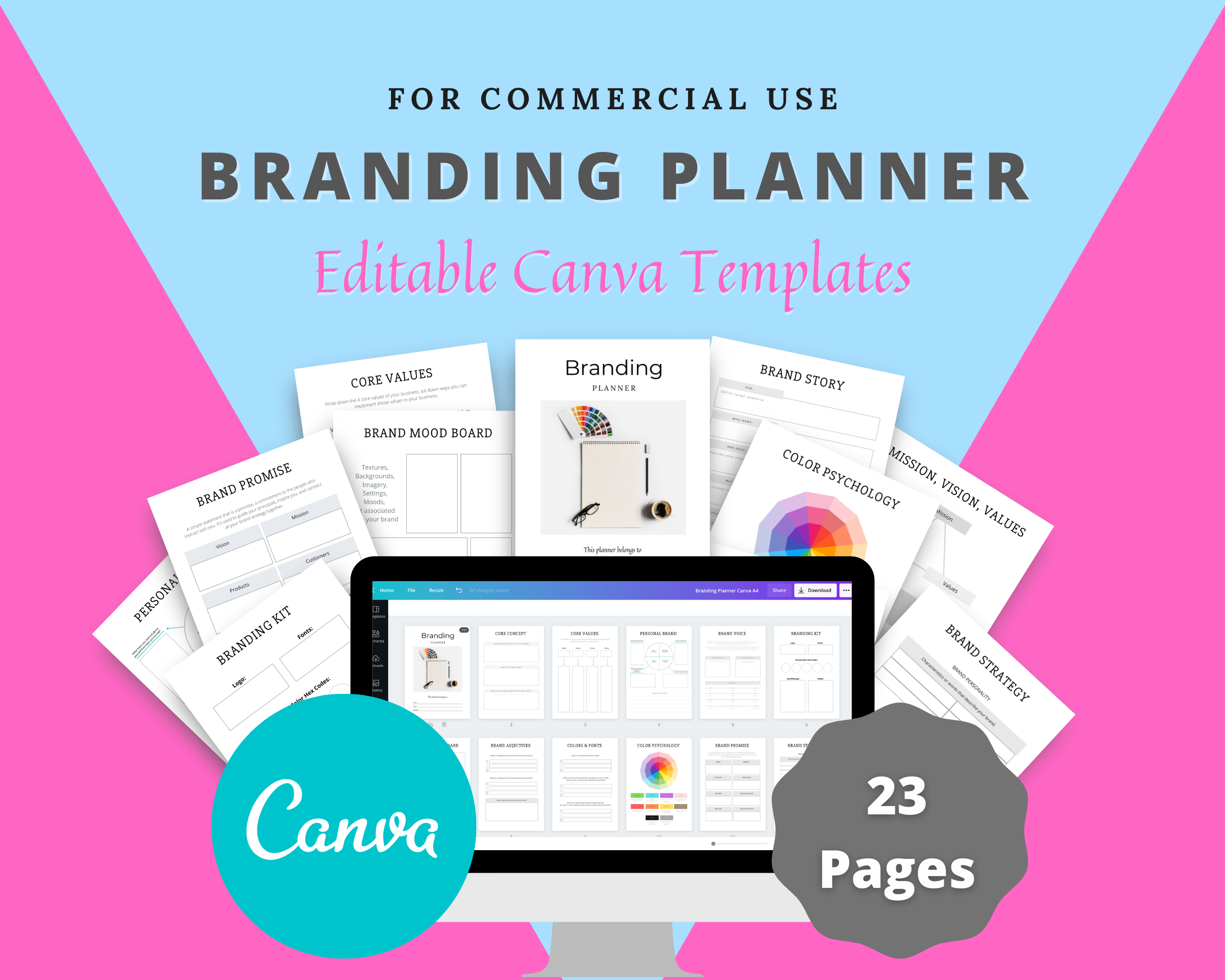 Editable Brand Planner Templates in Canva | Commercial Use