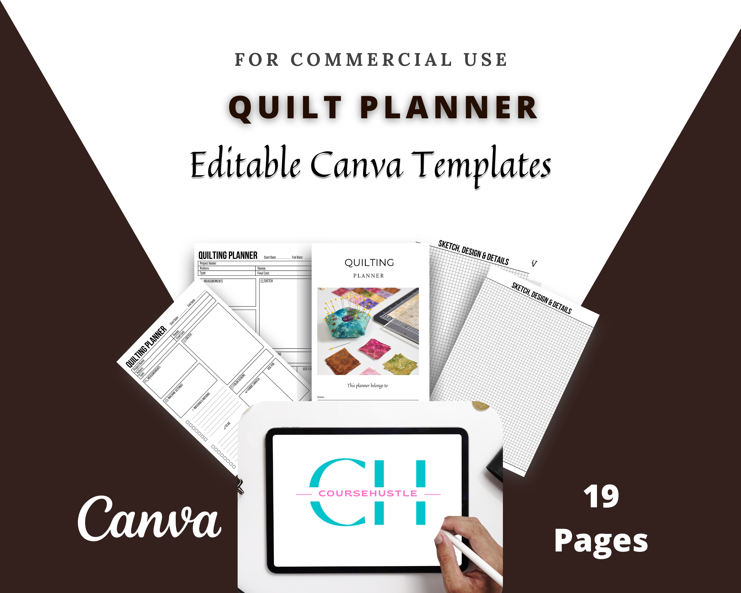 Editable Quilt Planner in Canva | Canva Template Pack | Commercial Use