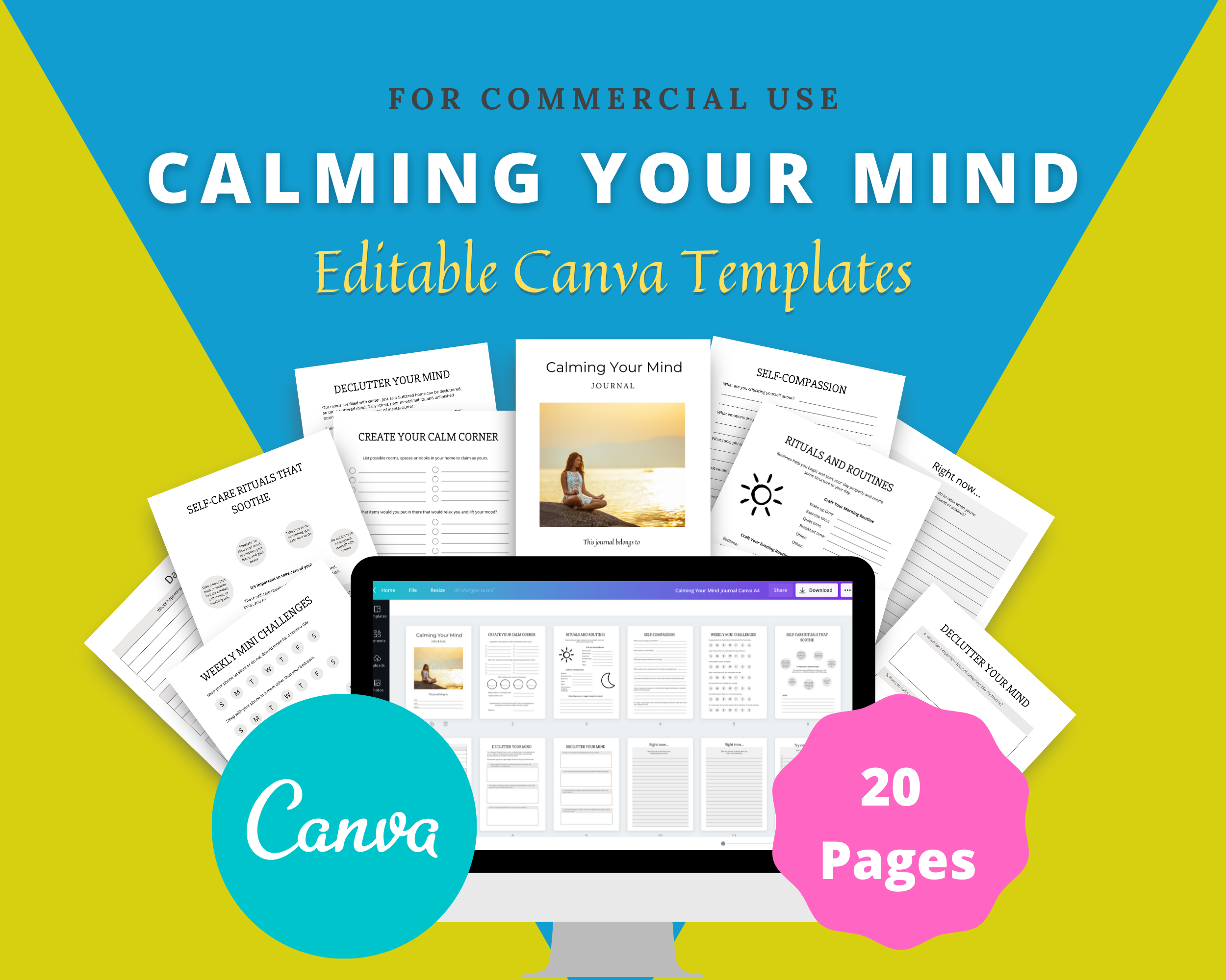 Editable Calming Your Mind Planner in Canva | Commercial Use