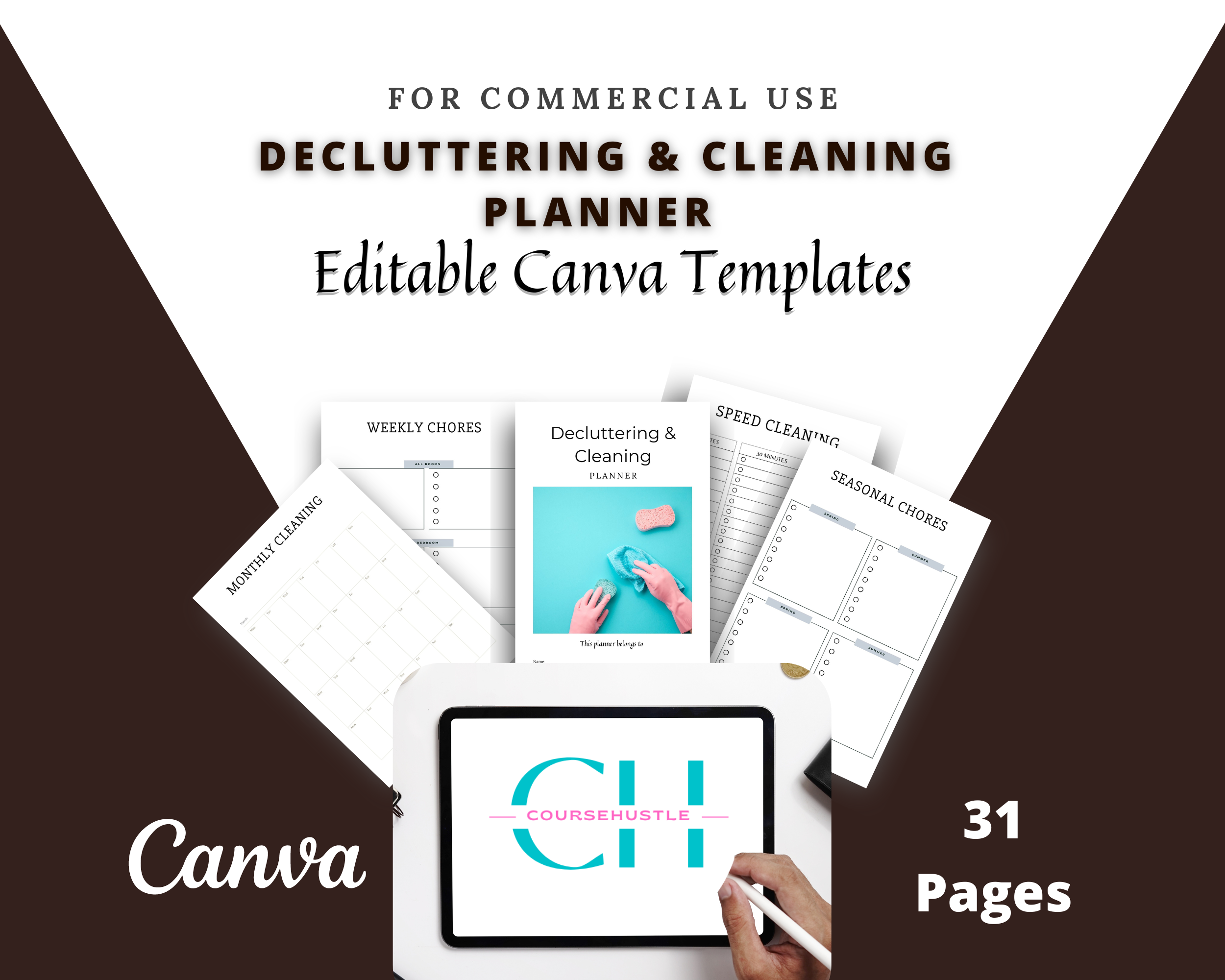 Editable Cleaning Planner in Canva | Canva Template Pack | Commercial Use