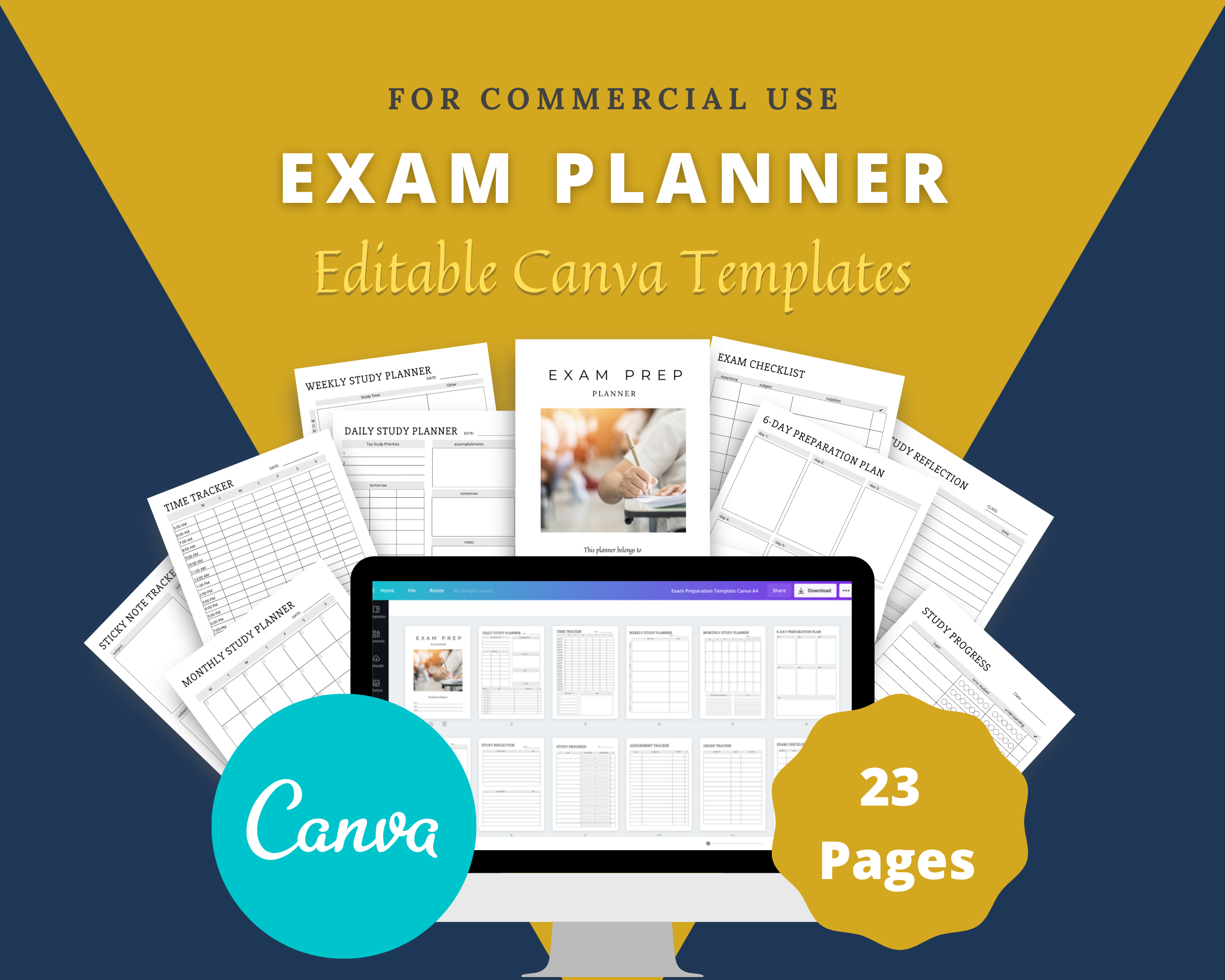 Editable Exam Preparation Planner in Canva | Commercial Use