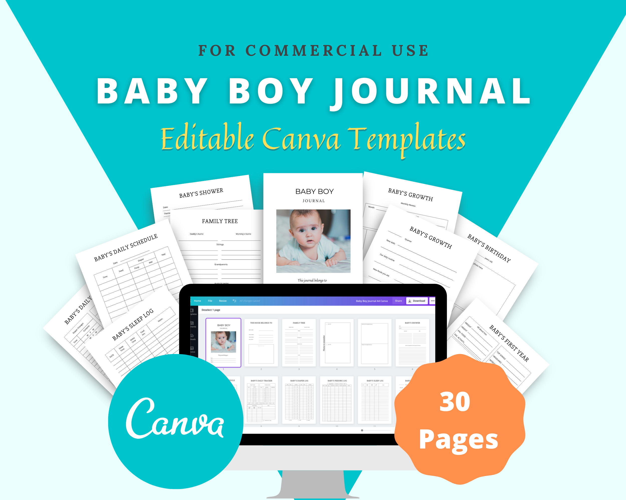 Editable Baby Boy Planner Templates in Canva | Commercial Use